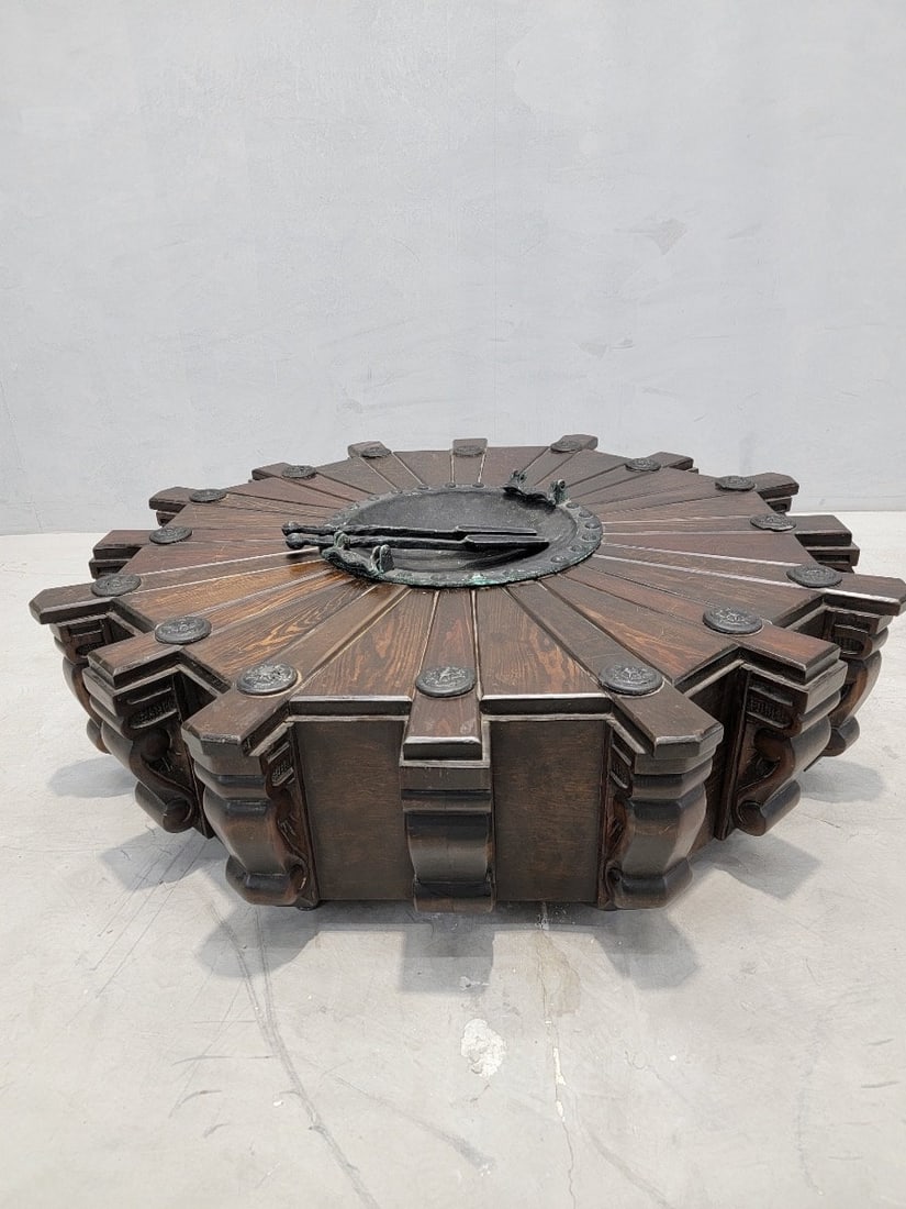 Antique Rustic Spanish Revival Style Mahogany Pinwheel Coal / Fire Pit / Coffee Table - 2