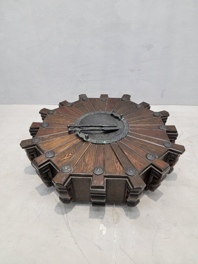 Antique Rustic Spanish Revival Style Mahogany Pinwheel Coal / Fire Pit / Coffee Table - 4