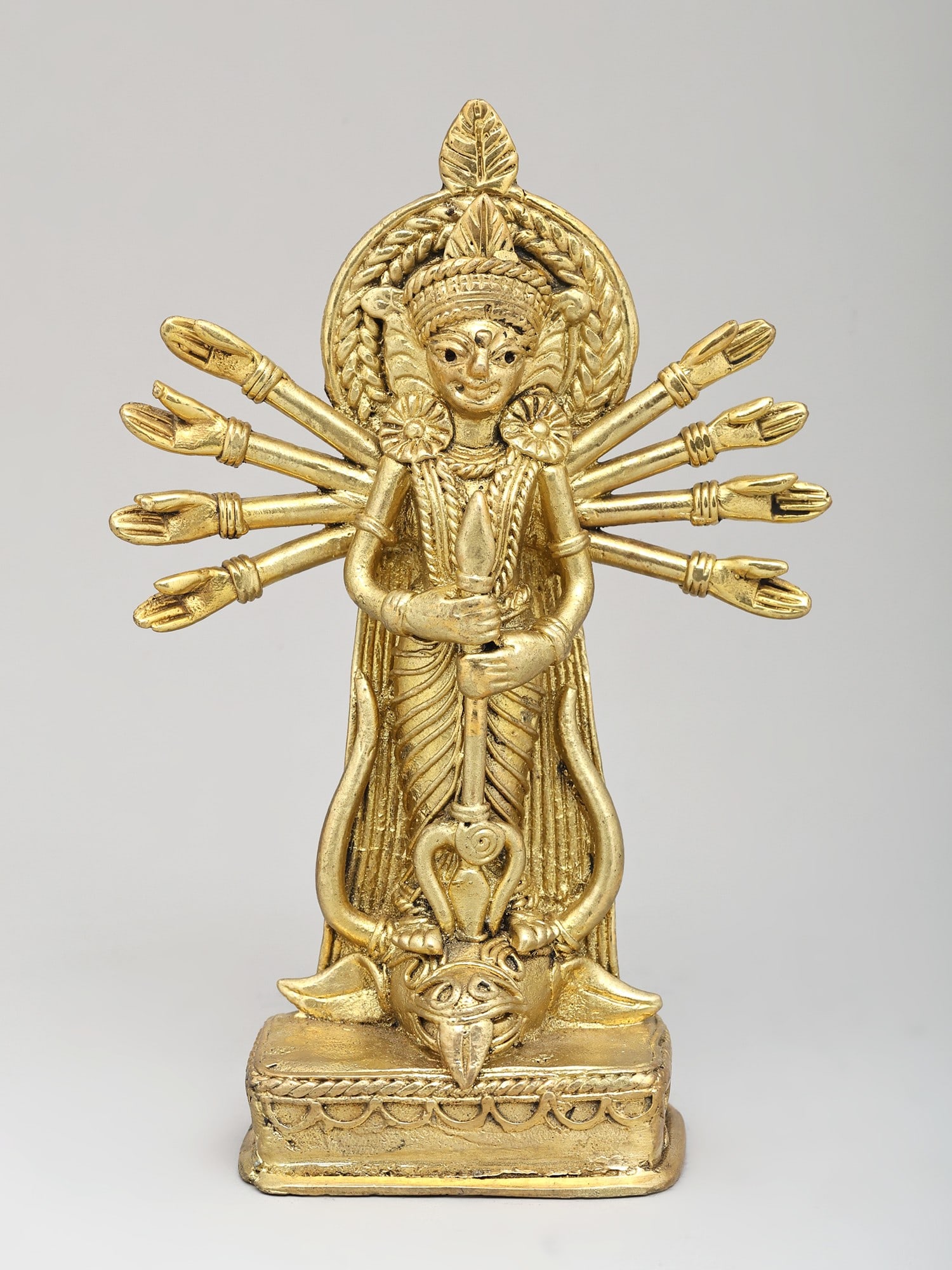 5" Small Goddess Durga - Mahishasura Mardini | Tribal Brass Statue | Made in India - 2