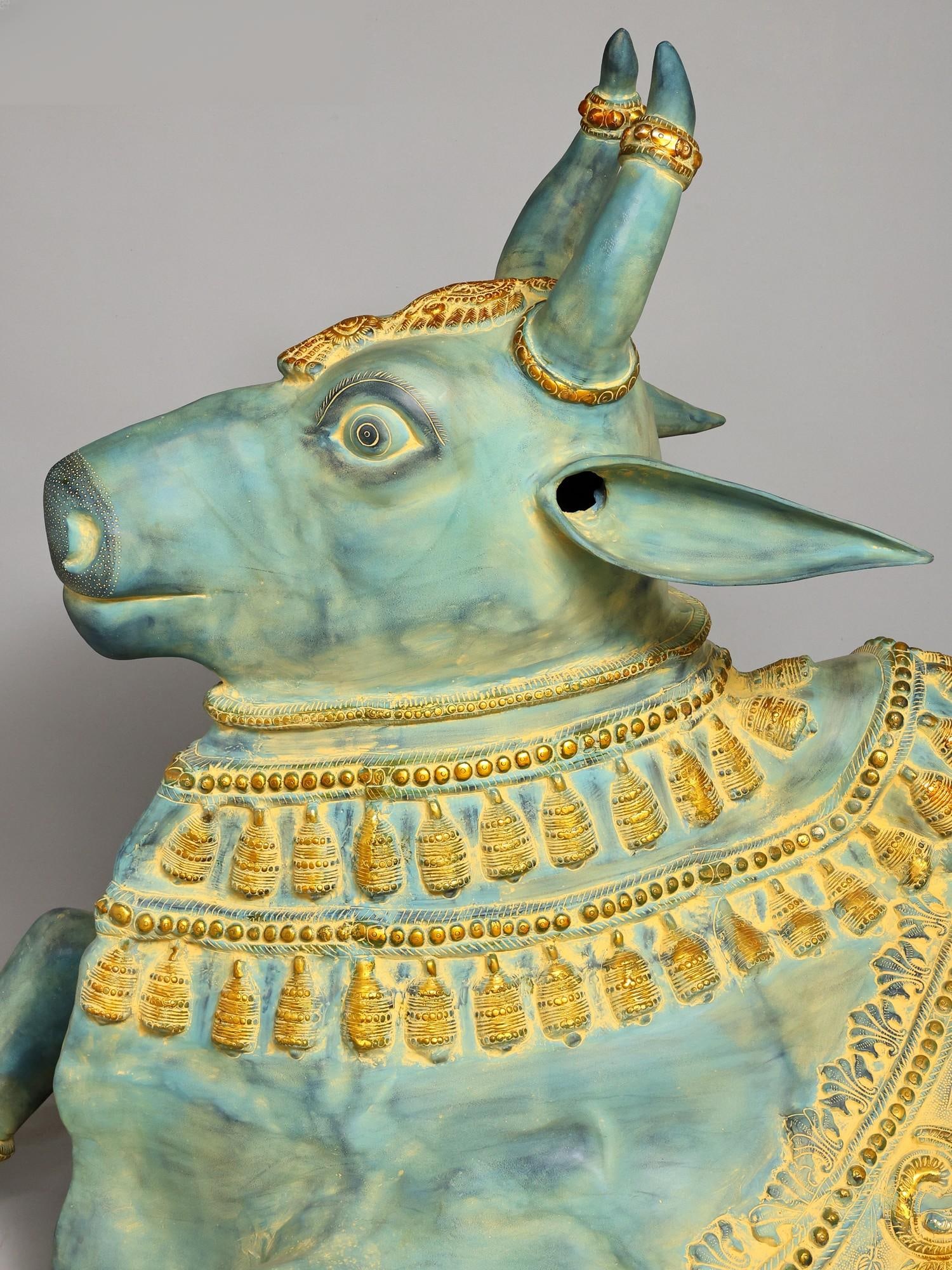 82" Huge Seated Nandi - Vahana of Lord Shiva | Brass Statue - 2