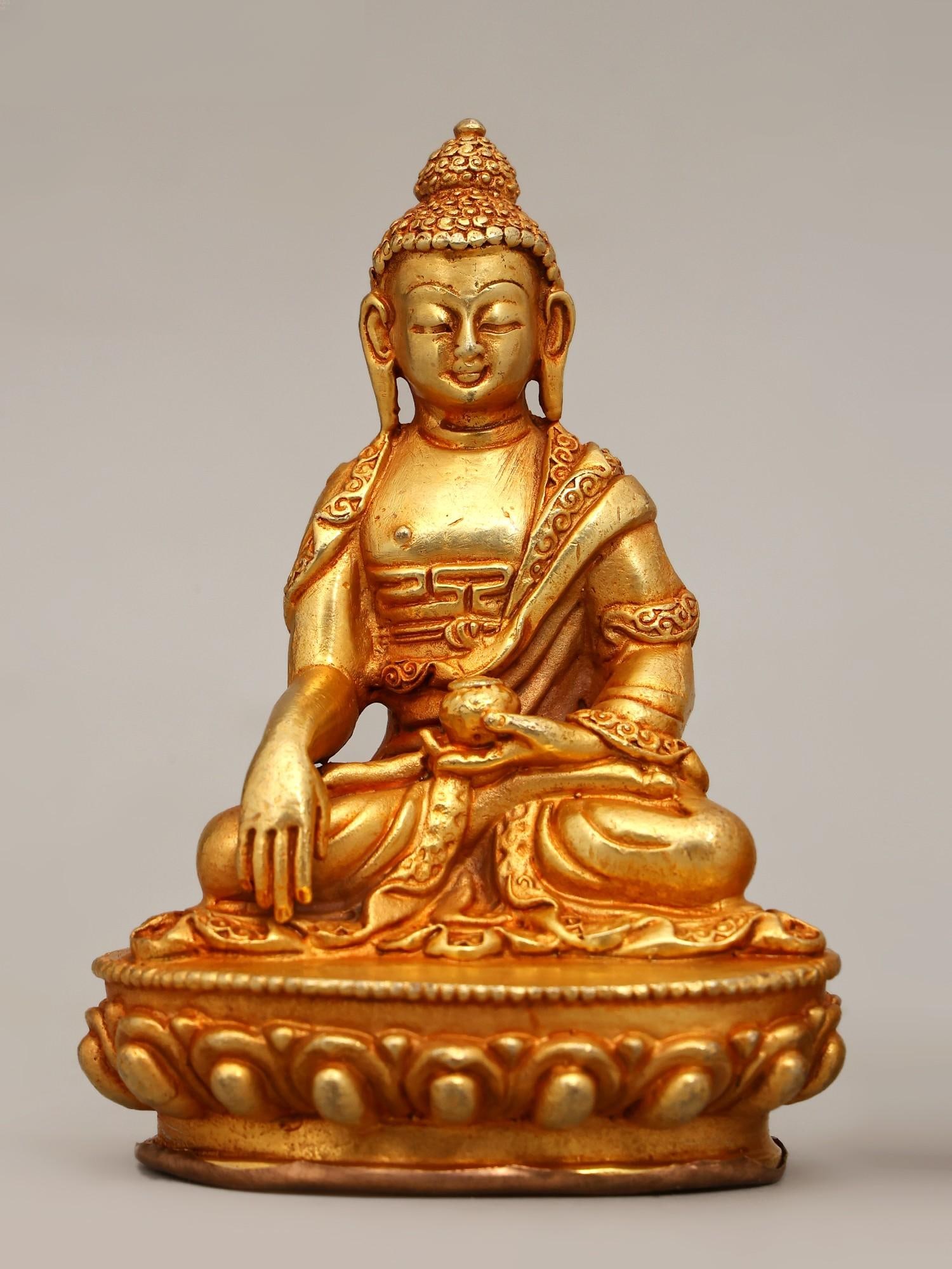 3" Small Set of Four Buddha in Different Mudras | Copper Statues - 2