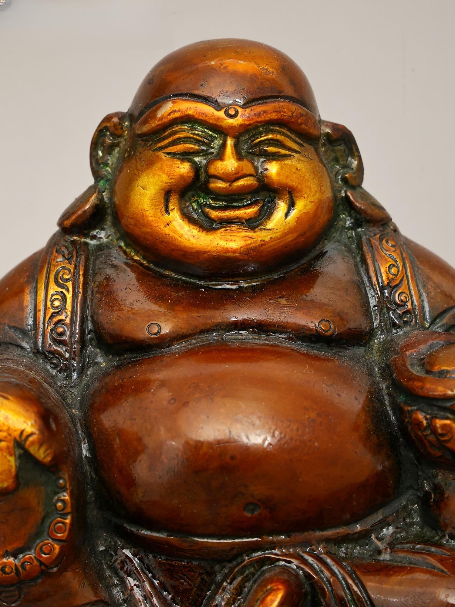 5" Small Brass Laughing Buddha | Brass Statue - 2
