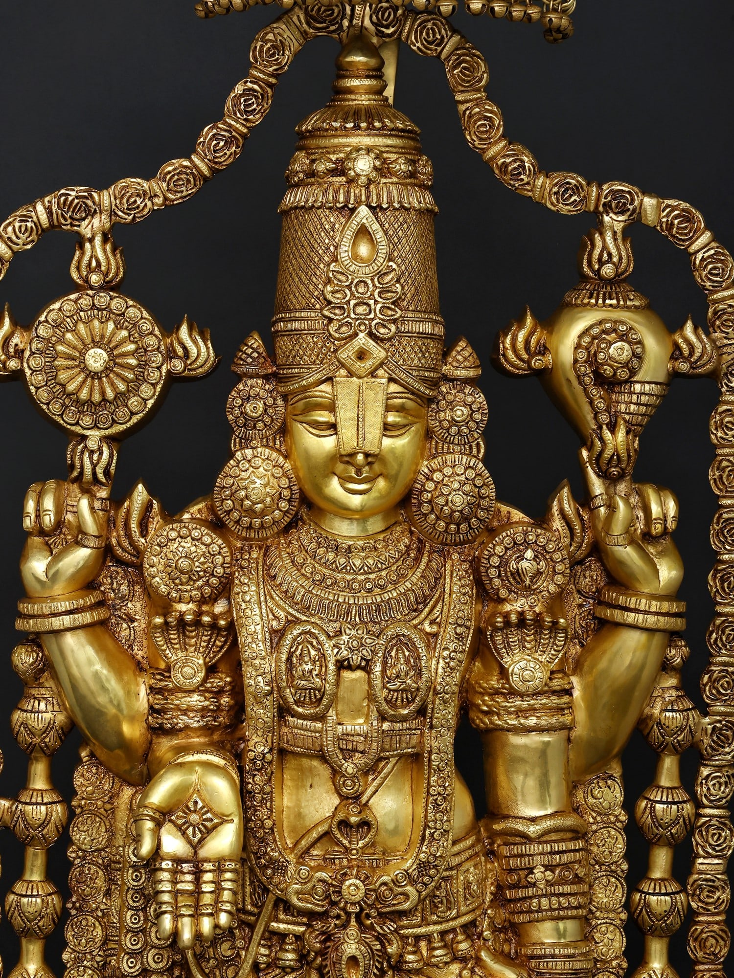 57" Large Size Lord Tirupati Balaji (Venkateshvara) Standing on Lotus | Brass Statue - 2