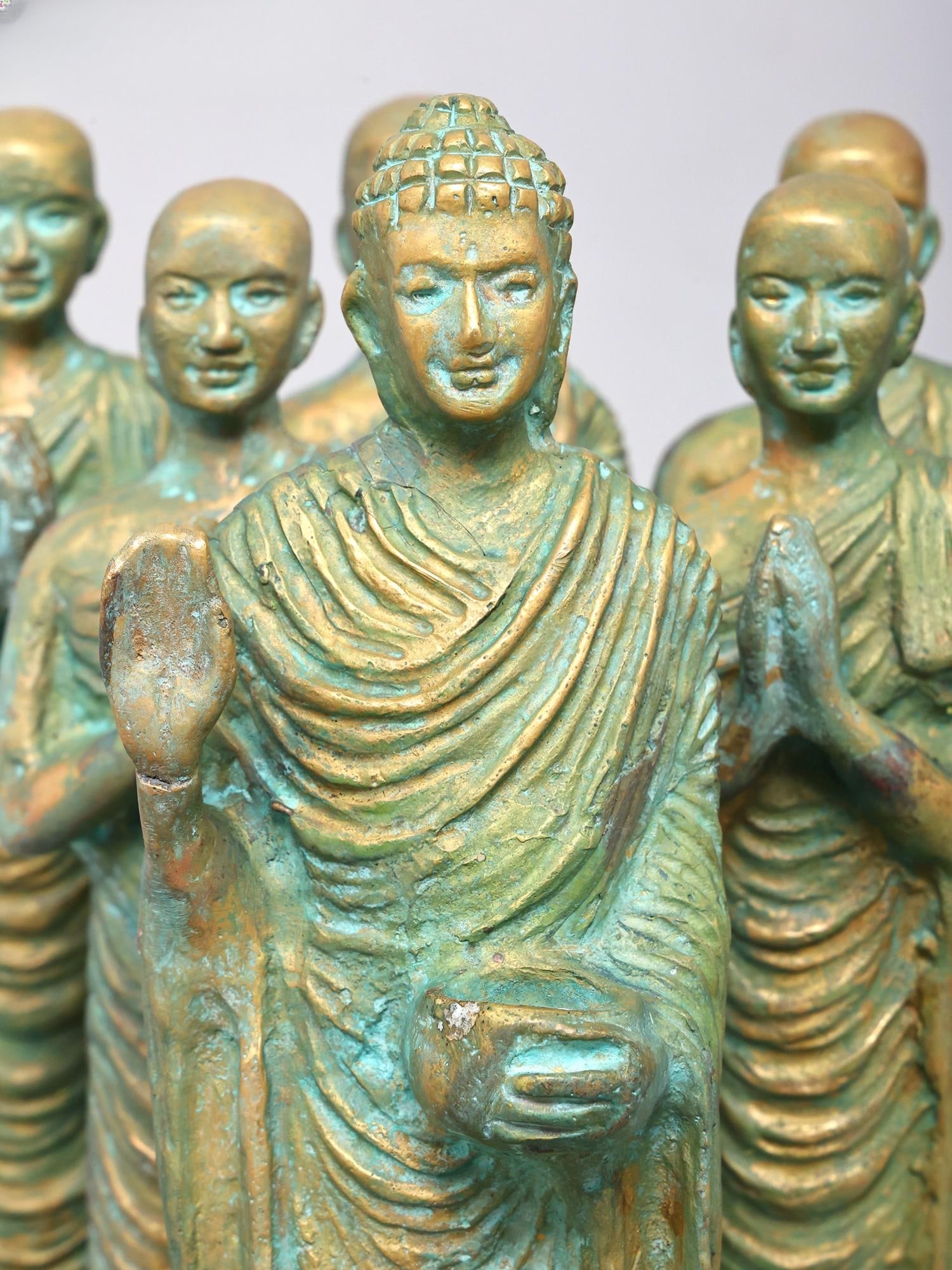 12" Lord Buddha with Disciples | Brass Statue - 2