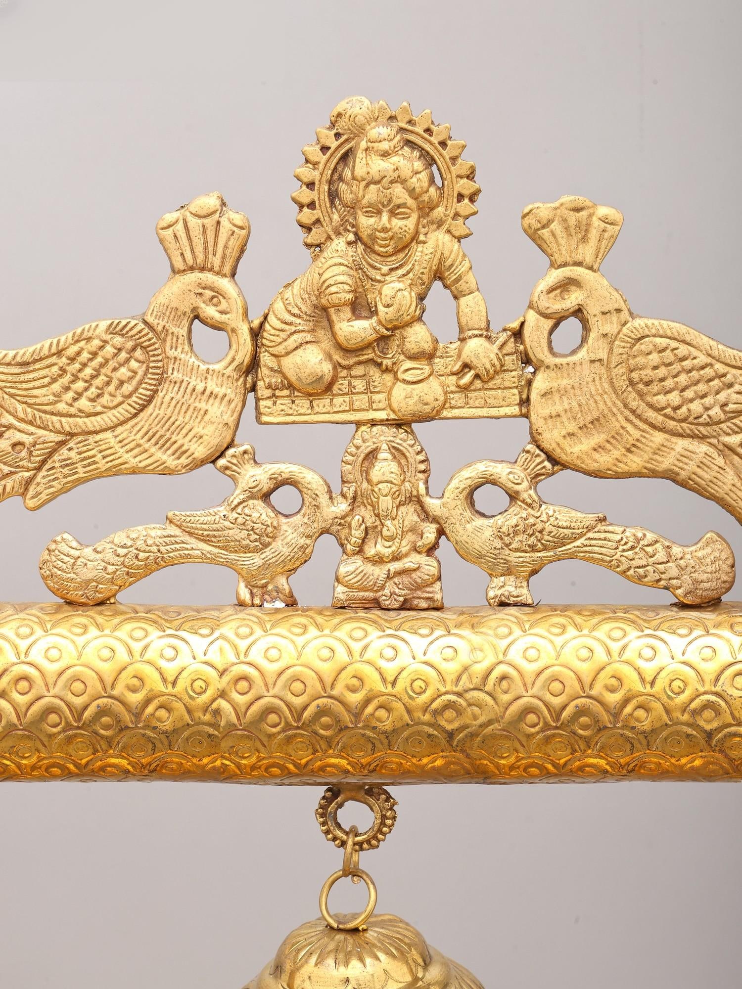 29" Handcrafted Brass Jhula for Laddu Gopal - Traditional Temple Swing - 2