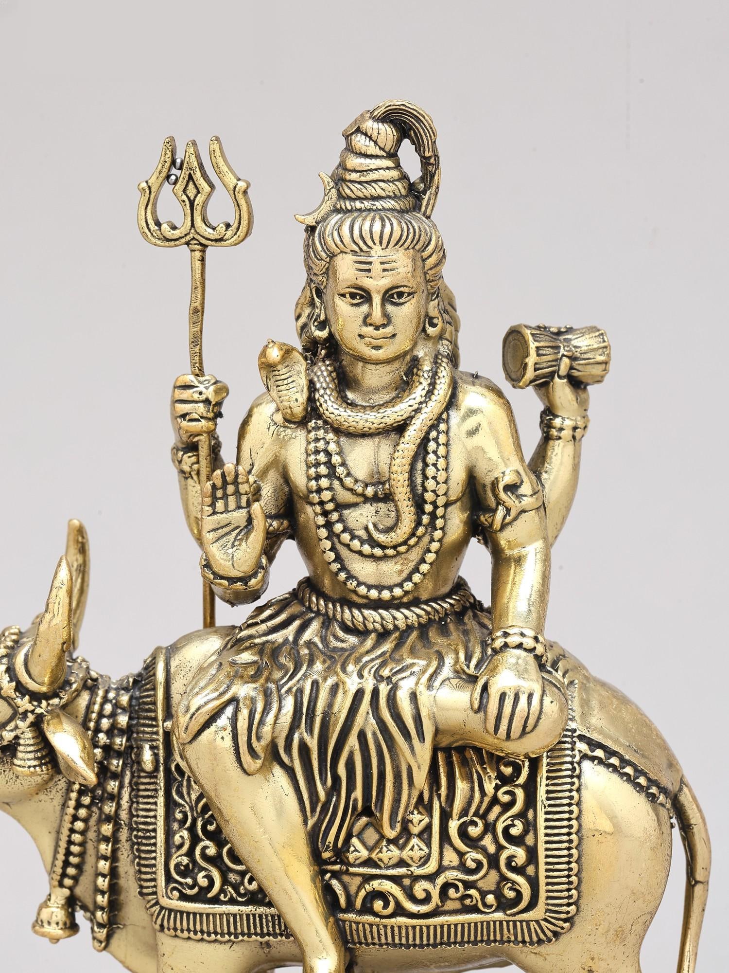 6" Small Superfine Blessing Lord Shiva Seated on Nandi | Brass Statue - 2