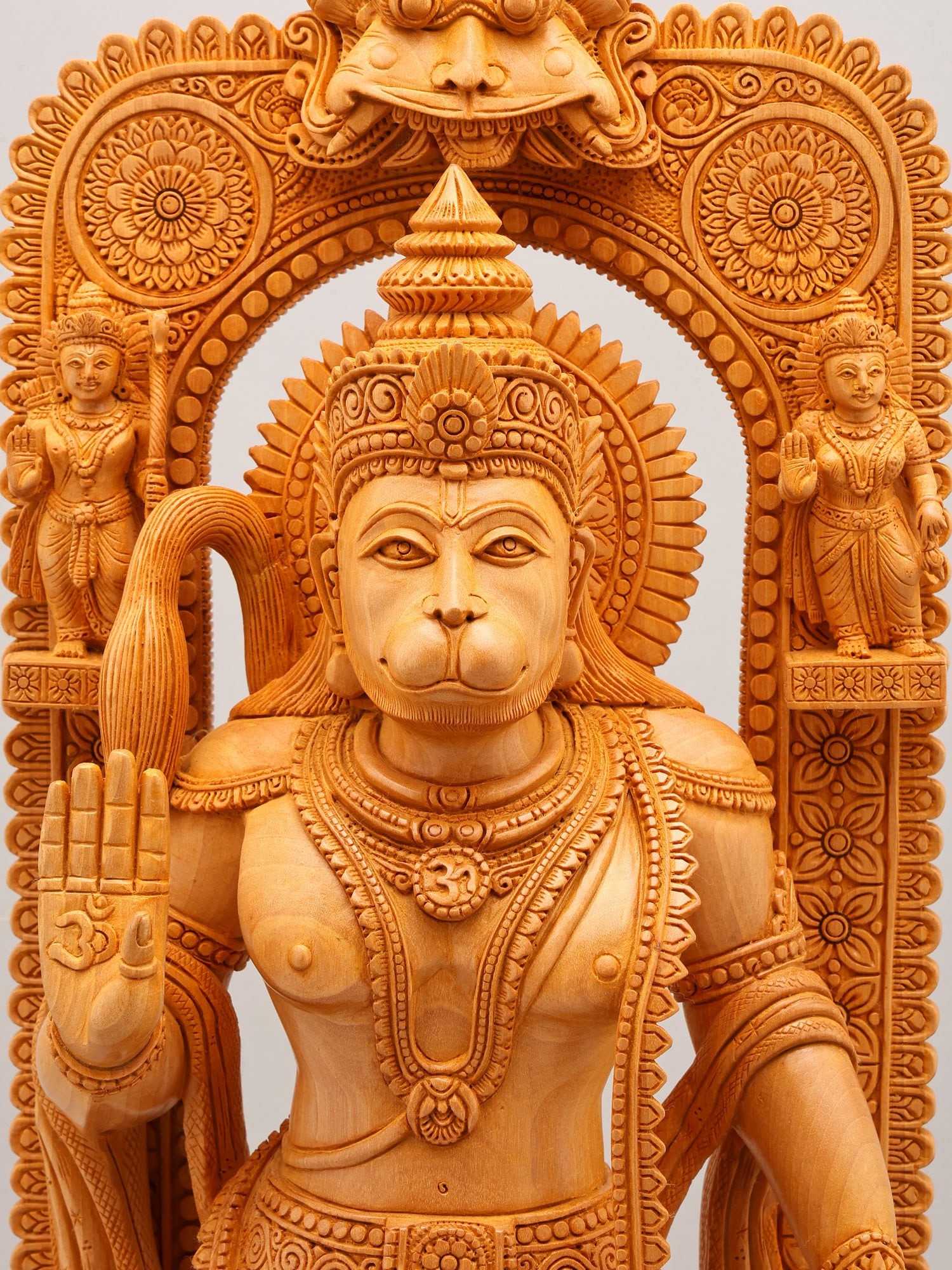 21" Standing Lord Hanuman Statue with Beautifully Carved Prabhavali with Lord Rama and Devi Sita - 2
