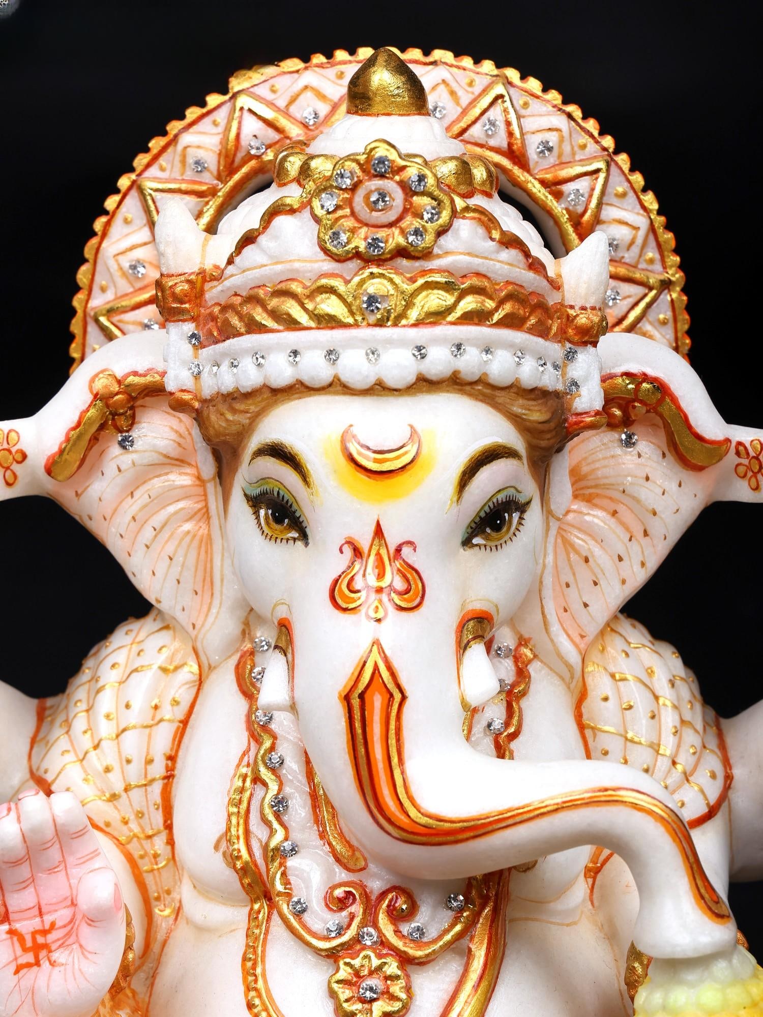 12" Four Armed Blessing Lord Ganesha | White Marble Statue - 2