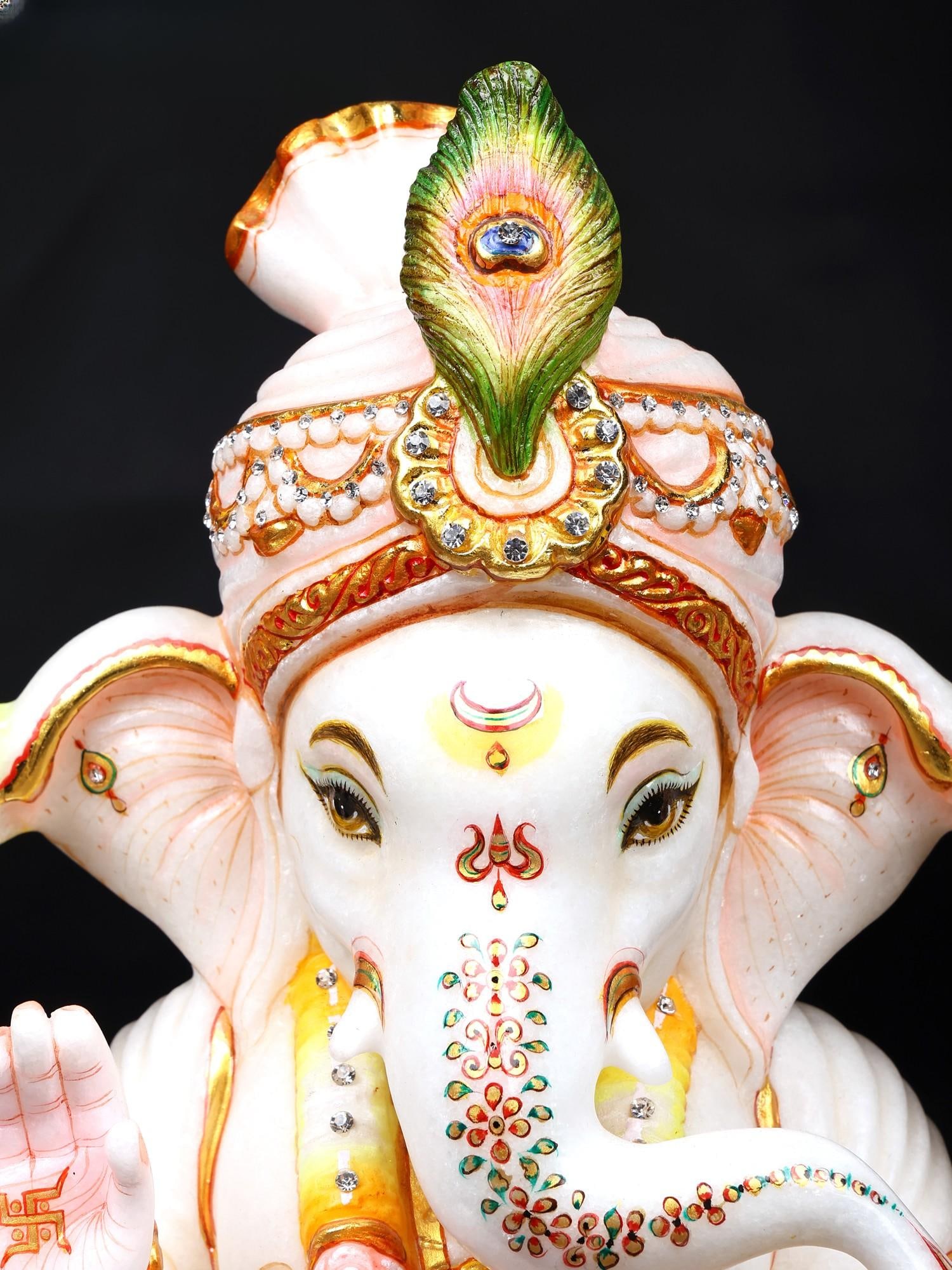 18" Four Armed Blessing Pagadi Ganesha | White Marble Statue - 2