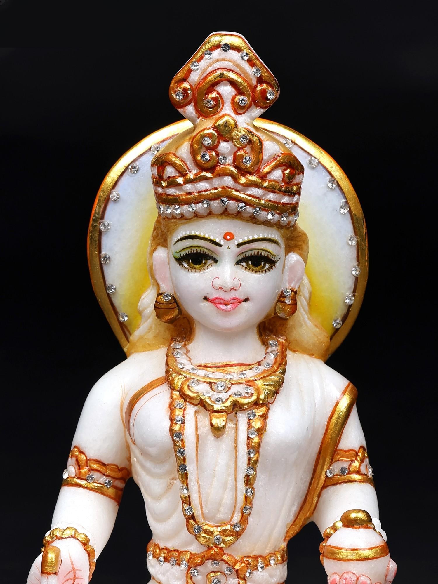 10" Sitting Devi Annapurna - Hindu Goddess of Food and Nourishment | White Marble Statue - 2