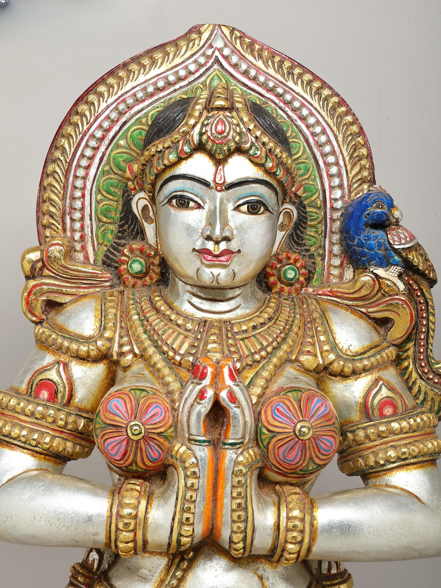 48" Large Welcome/Namaste Lady | Wood Carved Statue - 2