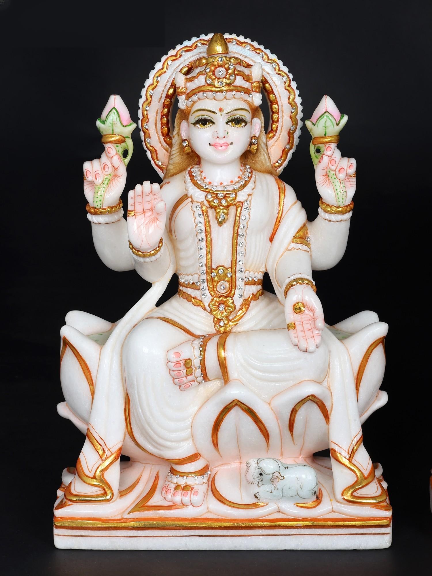12" The Trio of Lakshmi Ganesha Saraswati | Set of Three White Marble Statues - 2