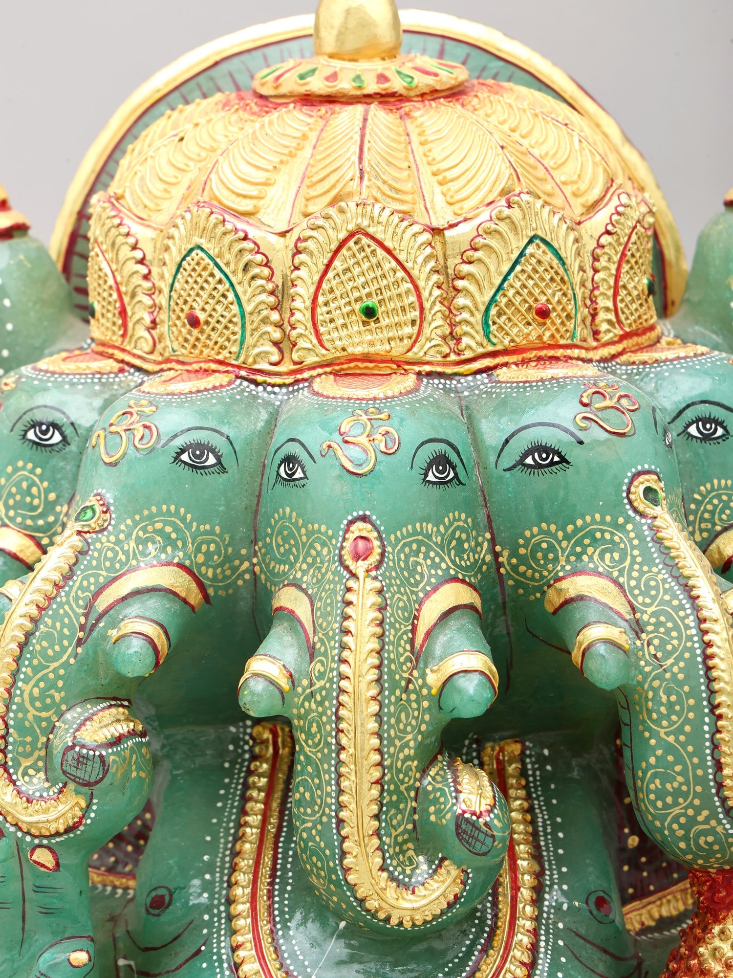 13" Divine Presence - Panchamukhi Ganesha Sculpture | Made of Semi-Precious Jade Stone - 2