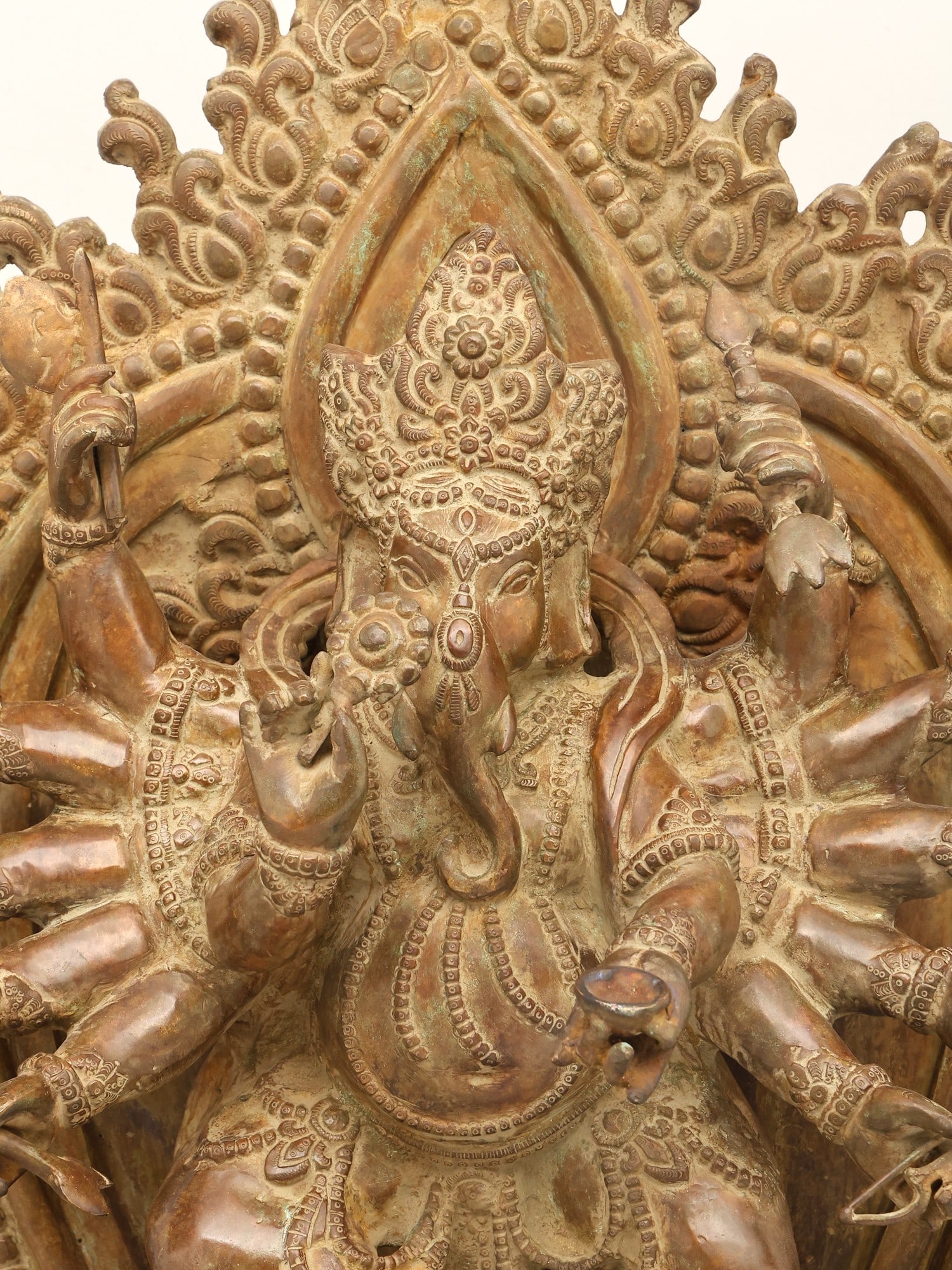 31" Large Twelve Armed Lord Ganesha Dancing on Mushak | Brass Statue | Made in India - 2