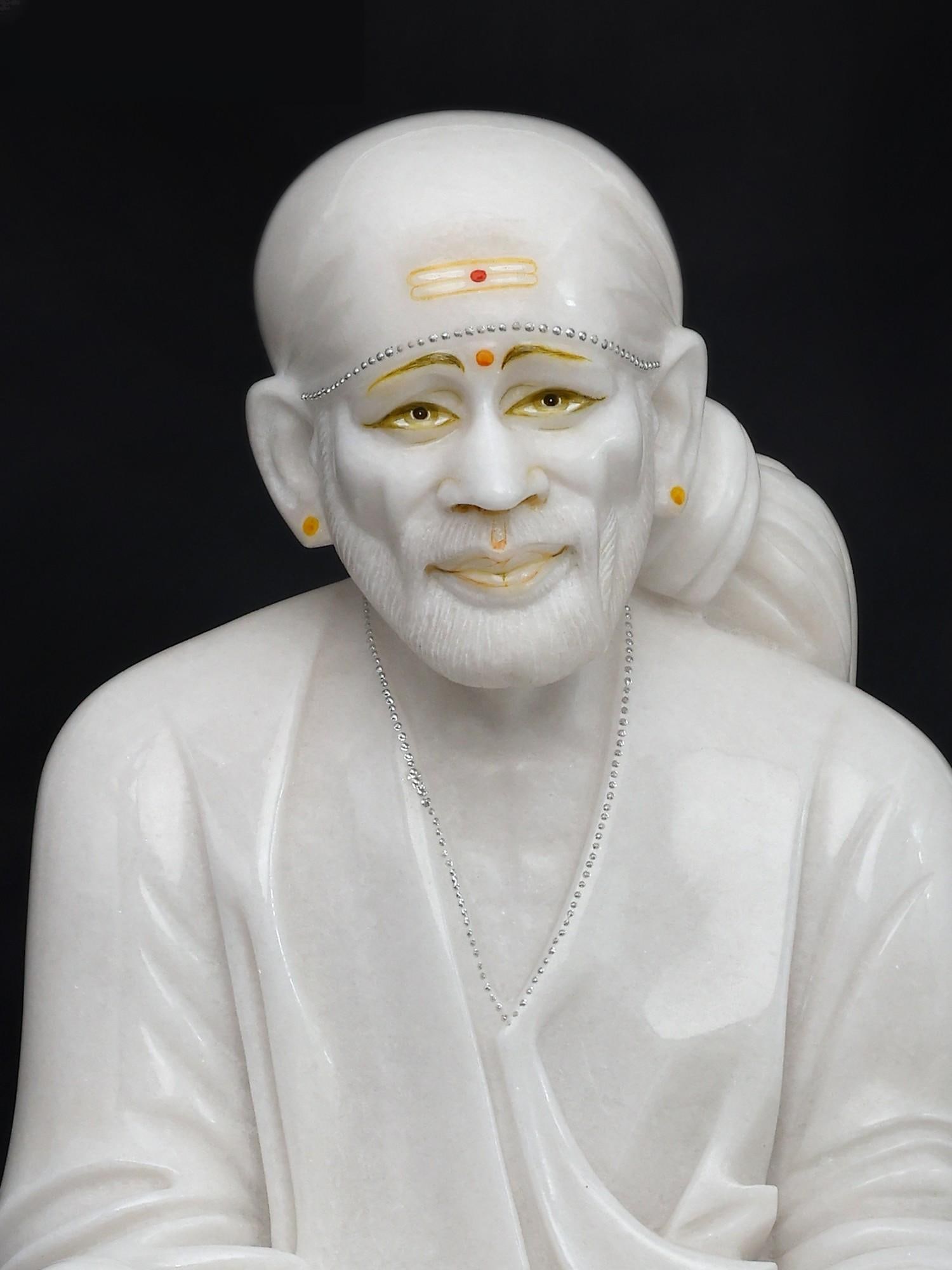 36" Large Shirdi Sai Baba in Seated Gesture | Marble Statue | Made in India - 2