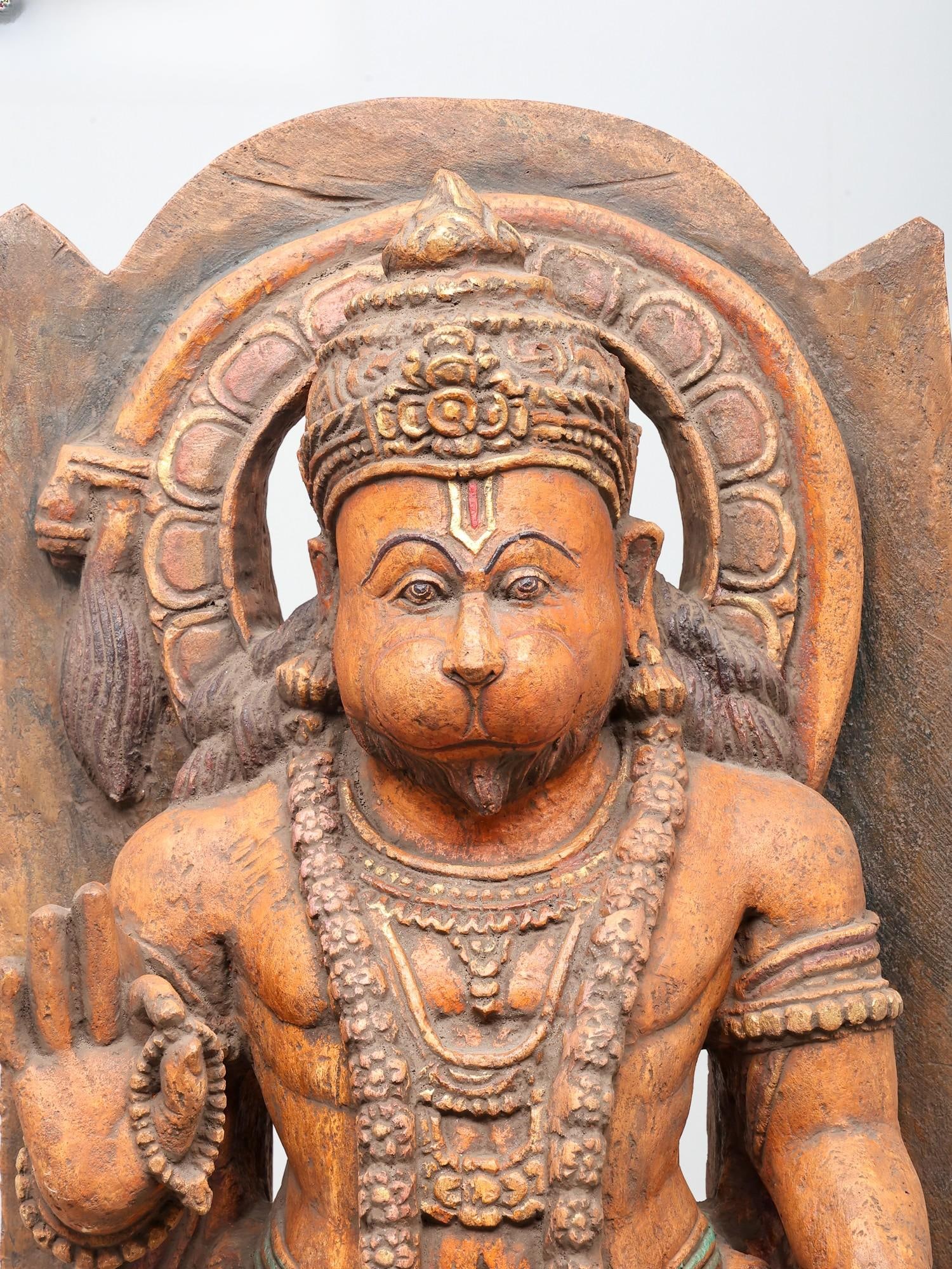 39" Large Standing Lord Hanuman in Blessing Gesture on Arch | Stone Statue | Made in India - 2