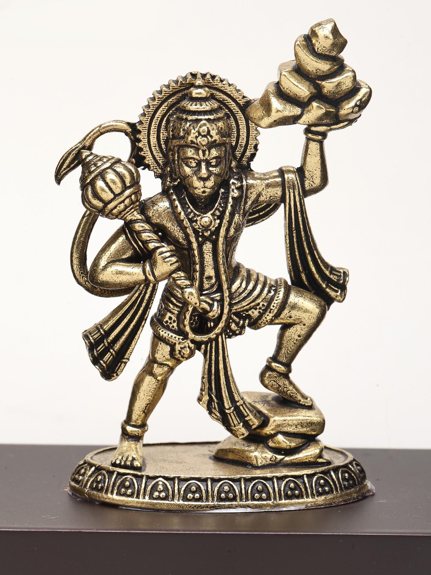 7" Superfine Sanjivani Hanuman | Wood Framed Brass Sculpture | Wall Hanging - 2