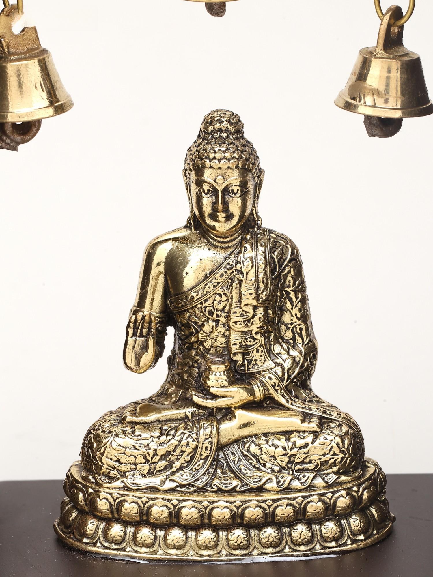 7" Superfine Blessing Buddha | Wood Framed Brass Sculpture | Wall Hanging - 2