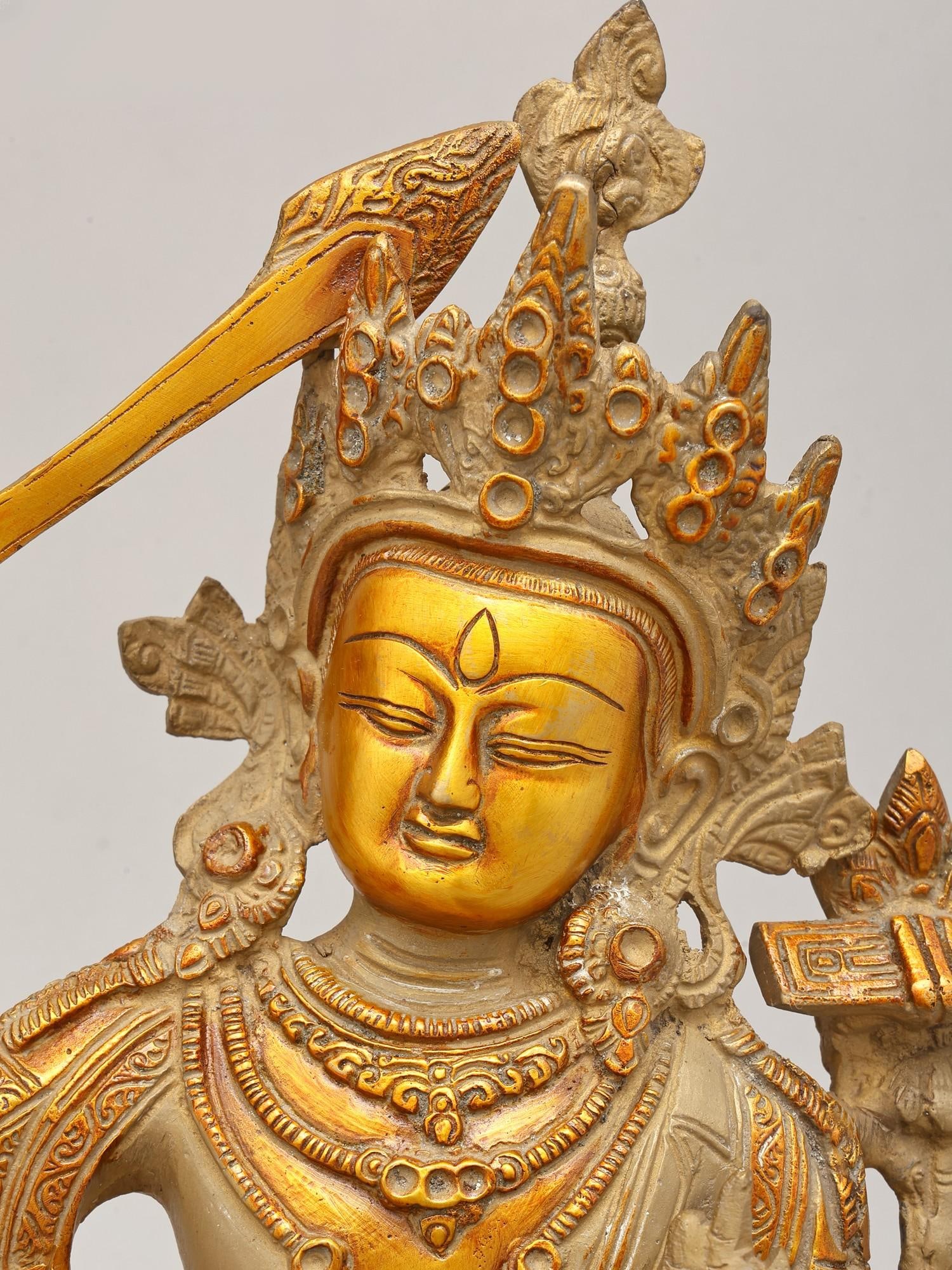 13" Tibetan Buddhist Deity Manjushri | Brass Statue - 2