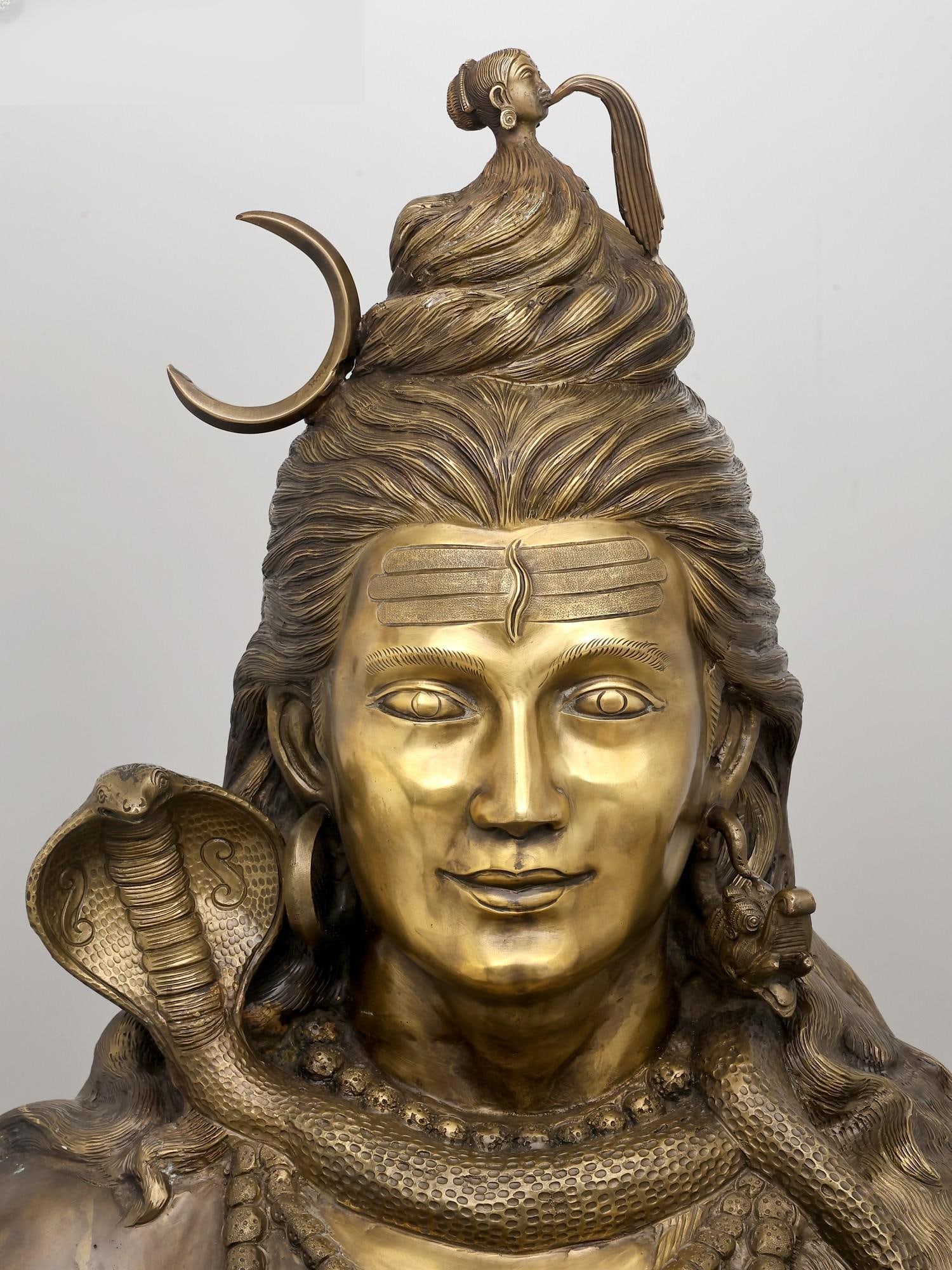40" Large Lord Shiva Seated in Meditative and Blessing Posture | Brass Sculpture - 2
