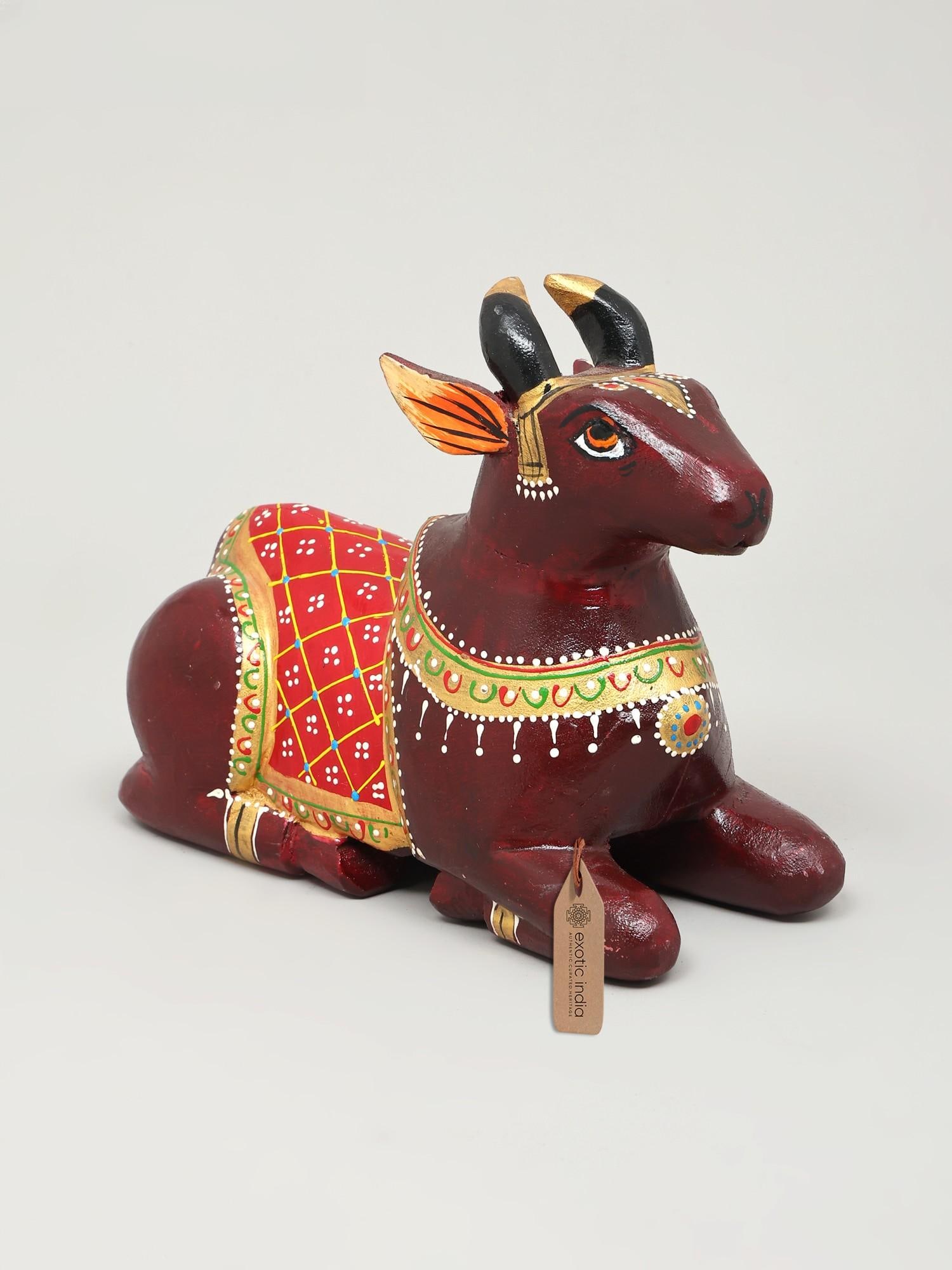 9" Hand-Painted Nandi Staute in Wood: Title: 9" Hand-Painted Nandi Staute in Wood Reserve: $98.00 Shipping: Domestic: Shipping rates are determined by destination International: Foreign shipping rates are determined by destination. Intern