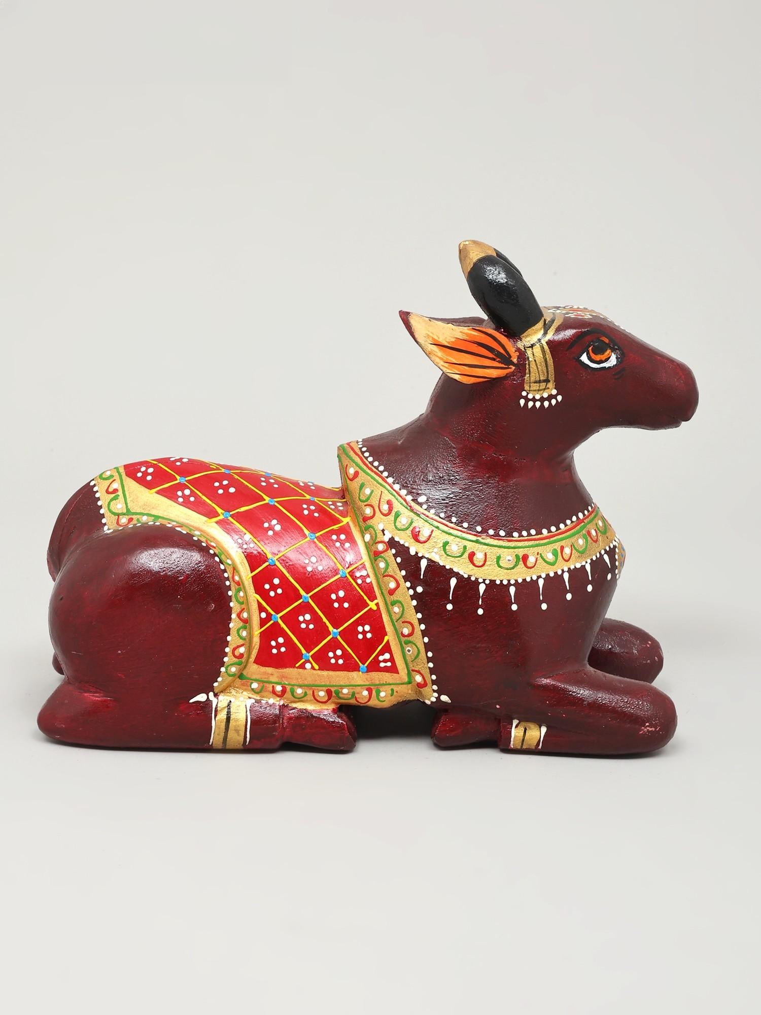 9" Hand-Painted Nandi Staute in Wood - 2