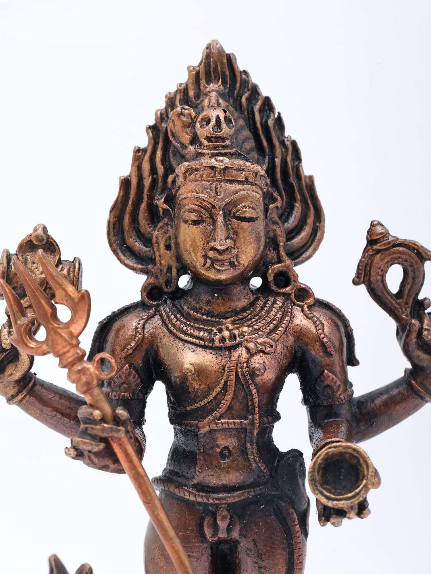 5" Small Four Armed Kaal Bhairava - Fierce Form of Lord Shiva | Copper Statue | Made in India - 2