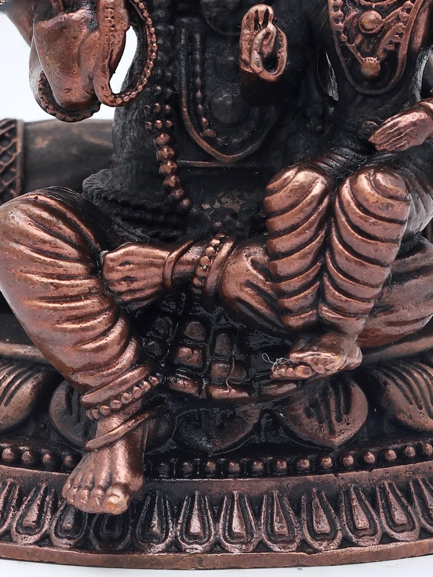 4" Small Lord Hayagriva (Vishnu) and Goddess Lakshmi with Five-Hooded Serpent | Copper Statue | Made - 2