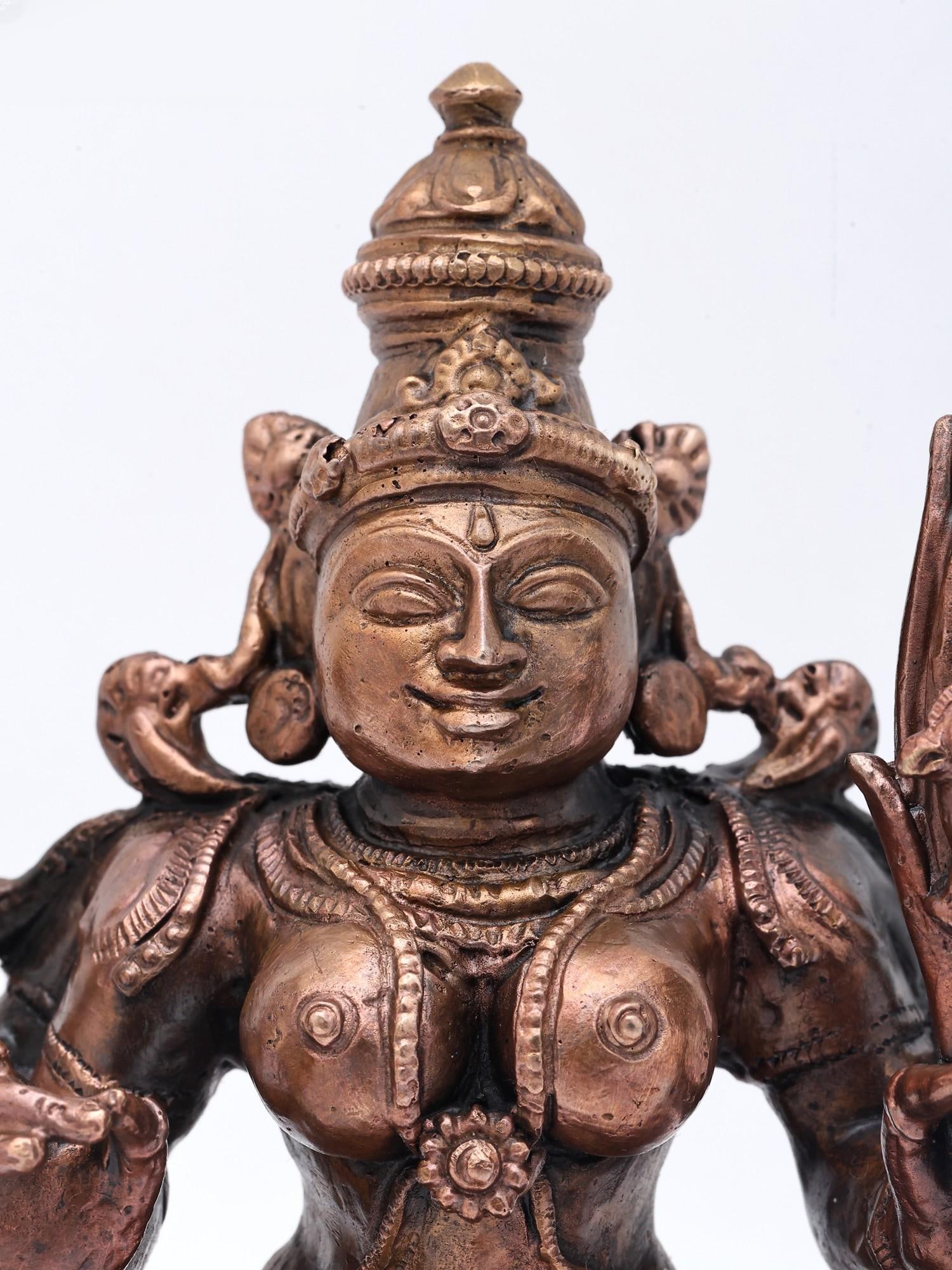 6" Goddess Kamakshi - Divine form of Goddess Parvati | Copper Statue | Made in India - 2