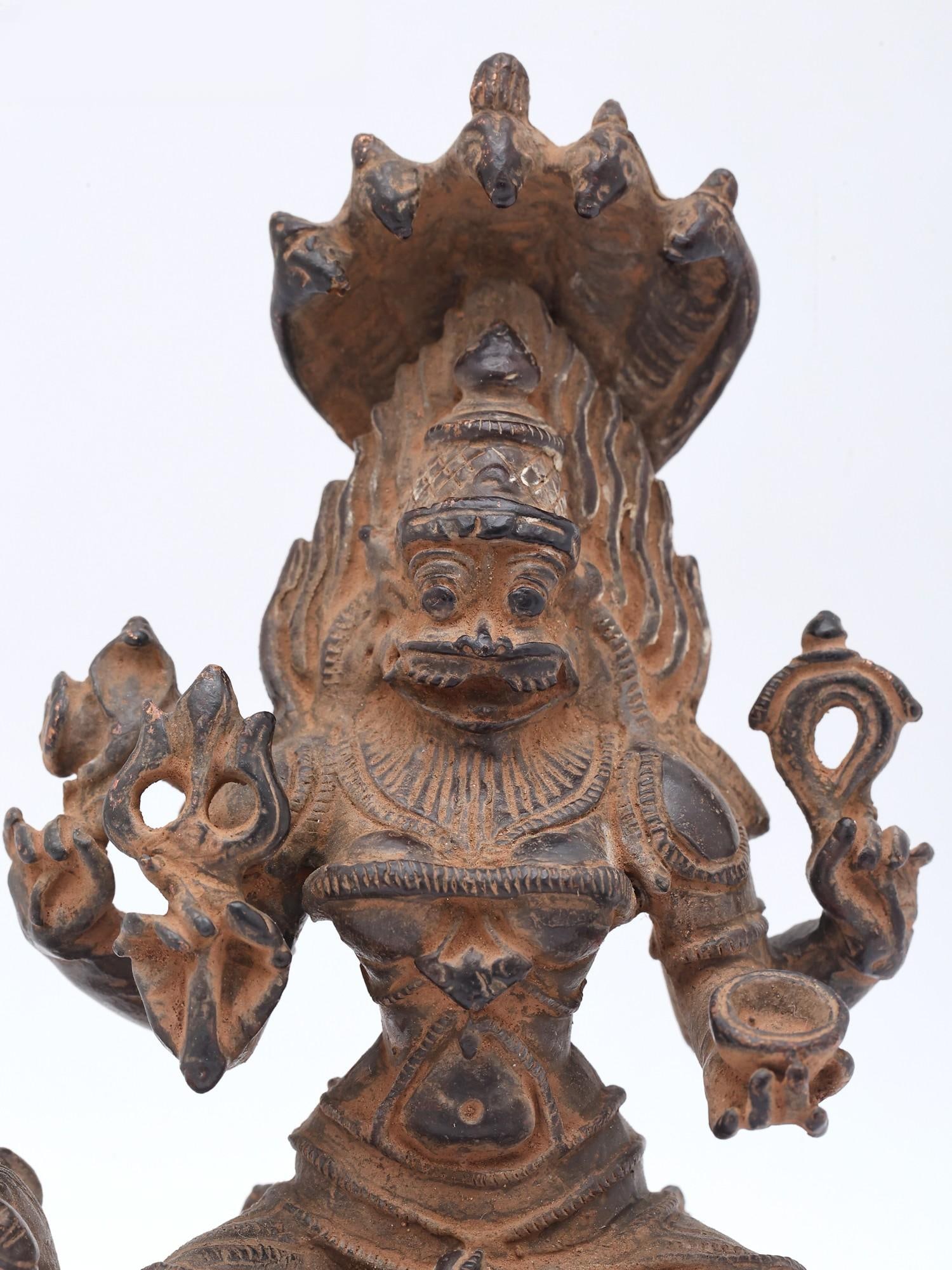 5" Goddess Pratyangira Seated on Lion | Copper Statue | Made in India - 2
