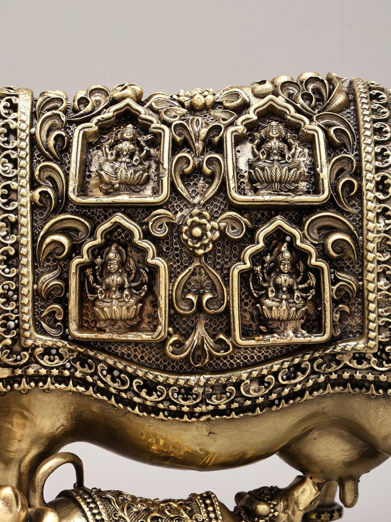 9" Superfine Cow and Calf with Ashtalakshmi | Brass Statue - 2