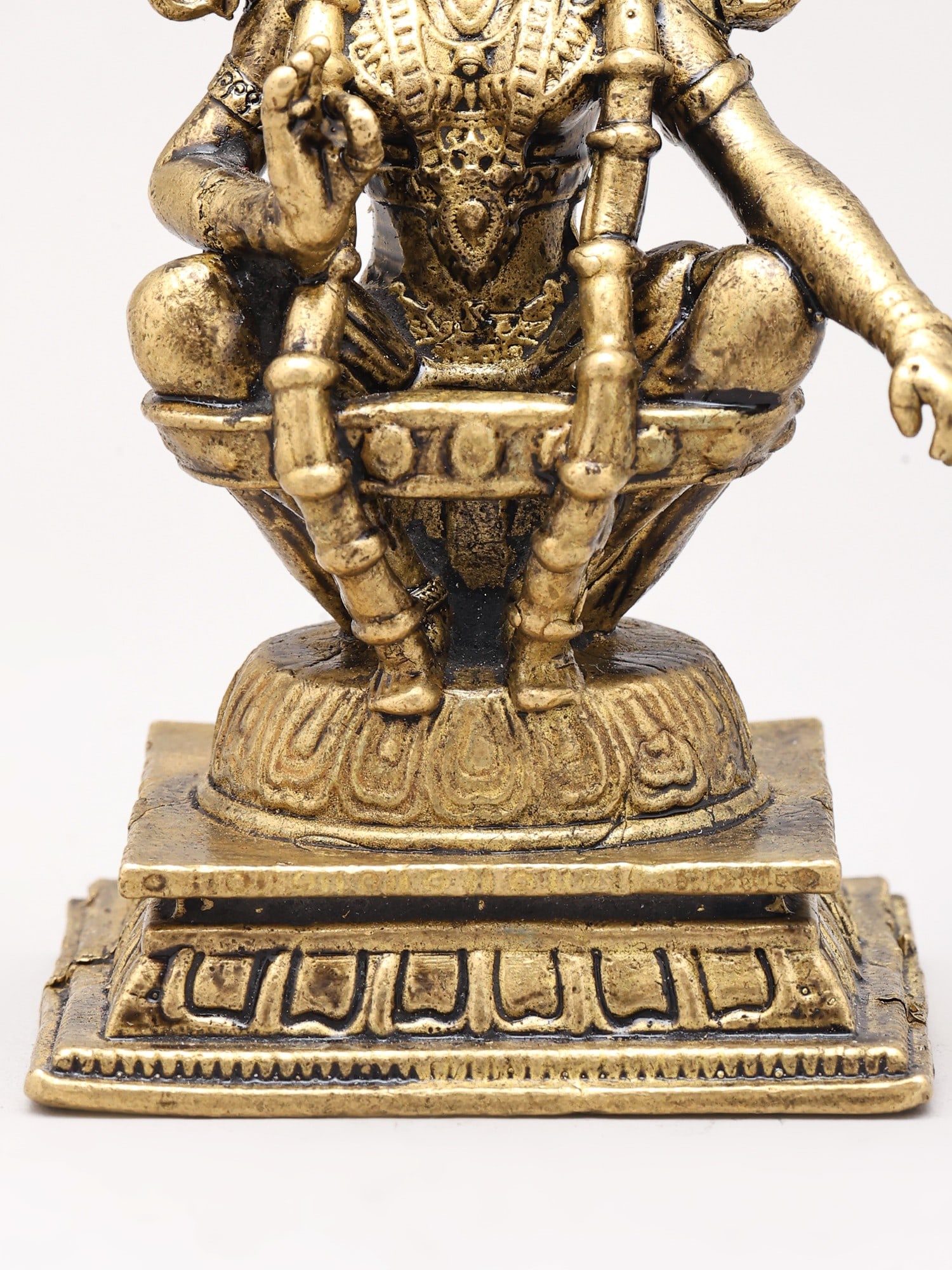 3" Small Lord Ayyappan Seated on Pedestal in Yogic Posture | Handmade | Copper Statue - 2