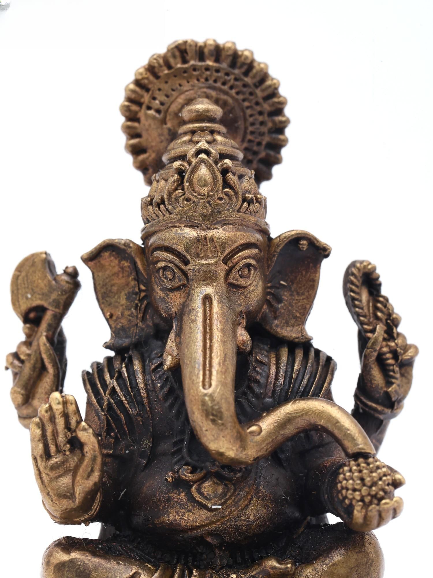 2" Small Lord Ganapati Seated on Lotus with Mushak Vahana | Copper Statue | Made in India - 2