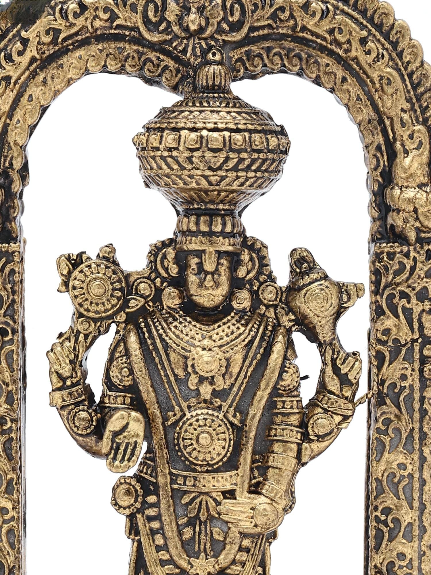 3" Small Lord Tirupati Balaji with Garuda Standing on Kirtimukha Arch | Copper Statue | Made in - 2