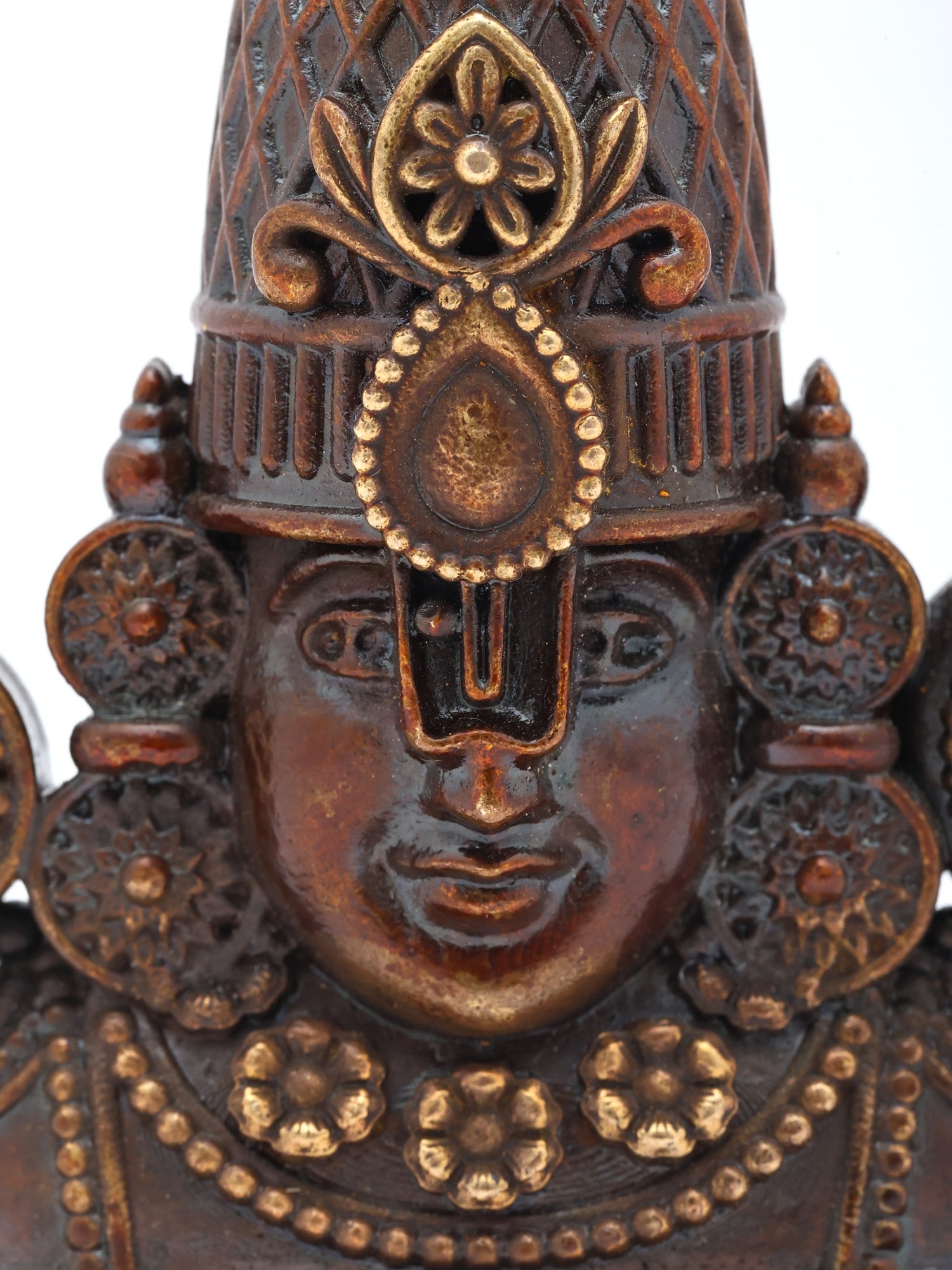 3" Small Bust of Tirupati Balaji with Vaishnava Symbols | Copper Statue | Made in India - 2