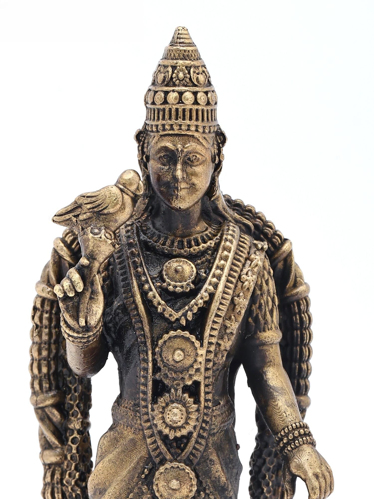 Small Goddess Meenakshi in Standing Gesture - Symbol of Wisdom & Grace | Copper Statue | Made in - 2
