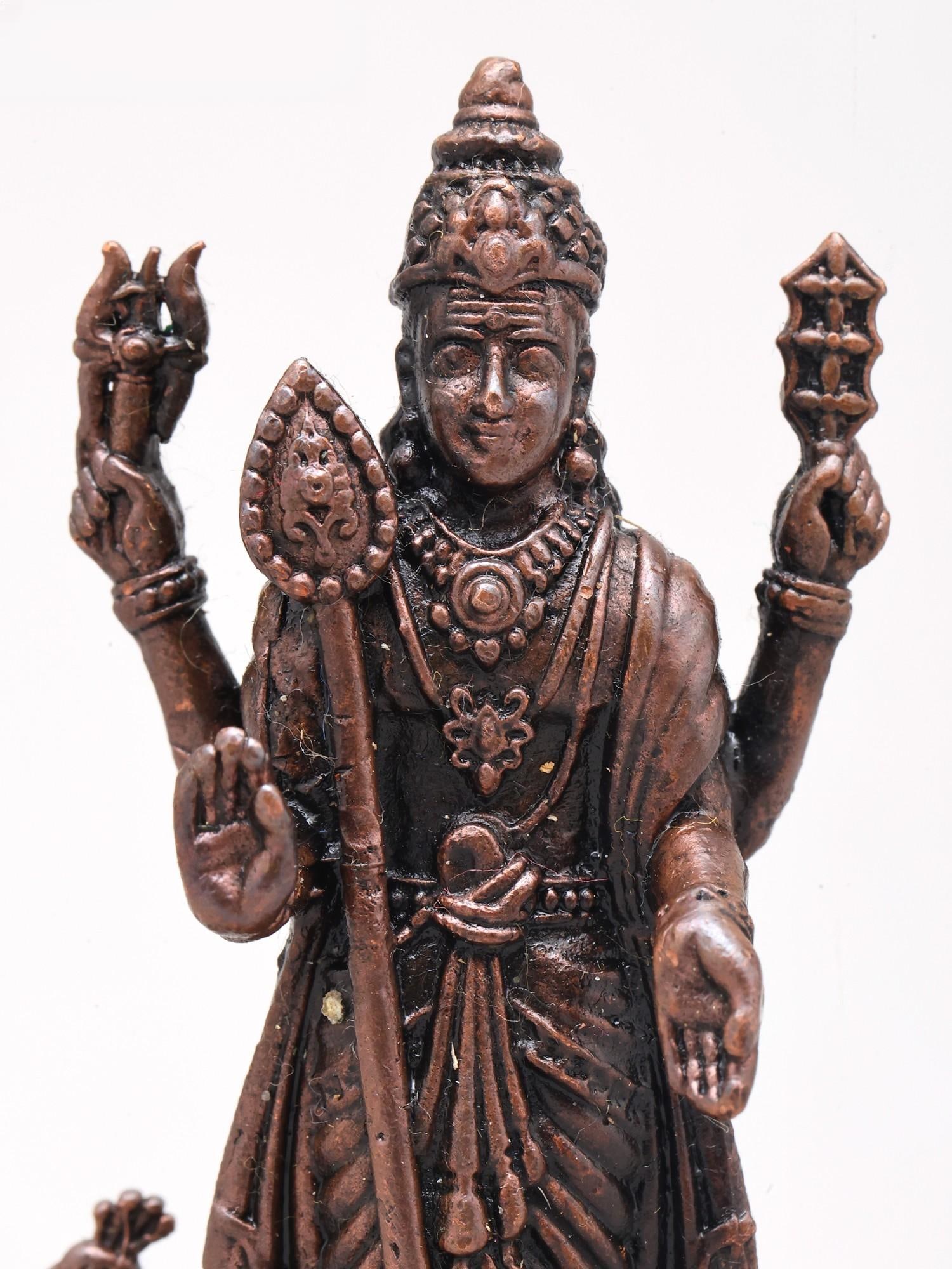 Small Standing Lord Murugan (Kartikeya) with Mayur and Vel | Handmade | Copper Statue - 2