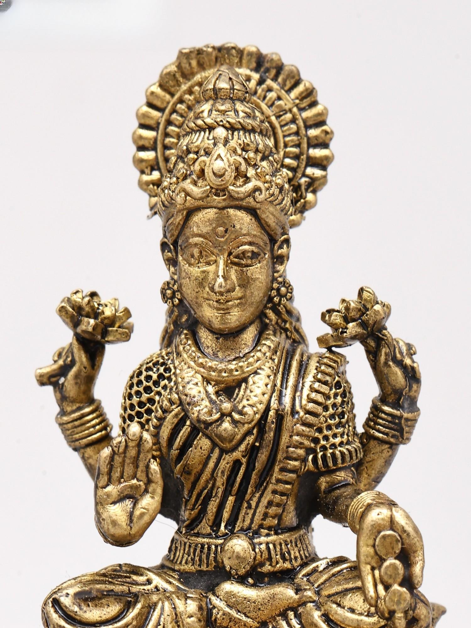 Small Goddess Dhanalakshmi Idol on Lotus - Goddess of Wealth | Copper Statue | Made in India - 2