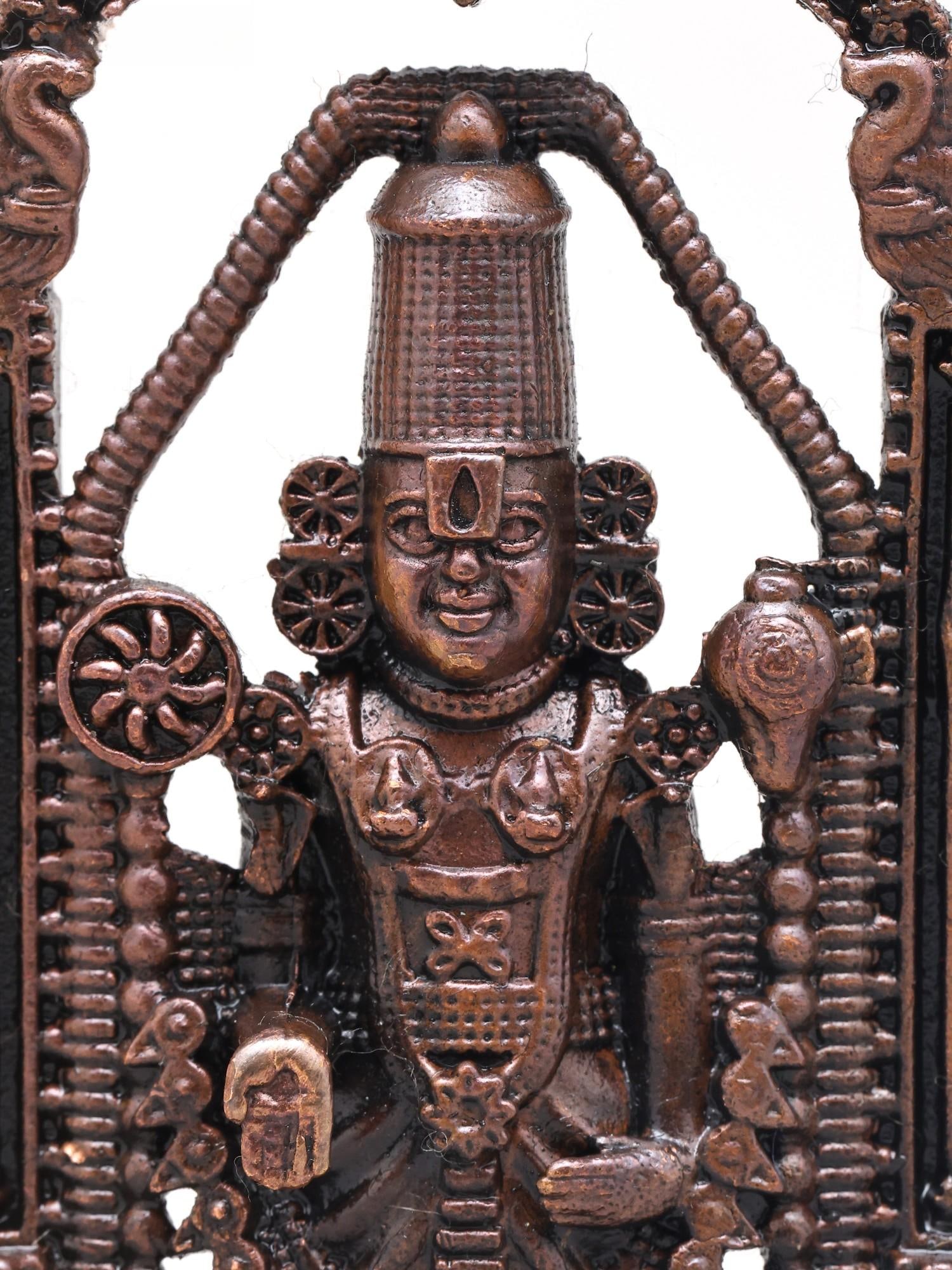 3" Small Lord Venkateshwara Standing with Kirtimukha Arch | Copper Statue | Made in India - 2