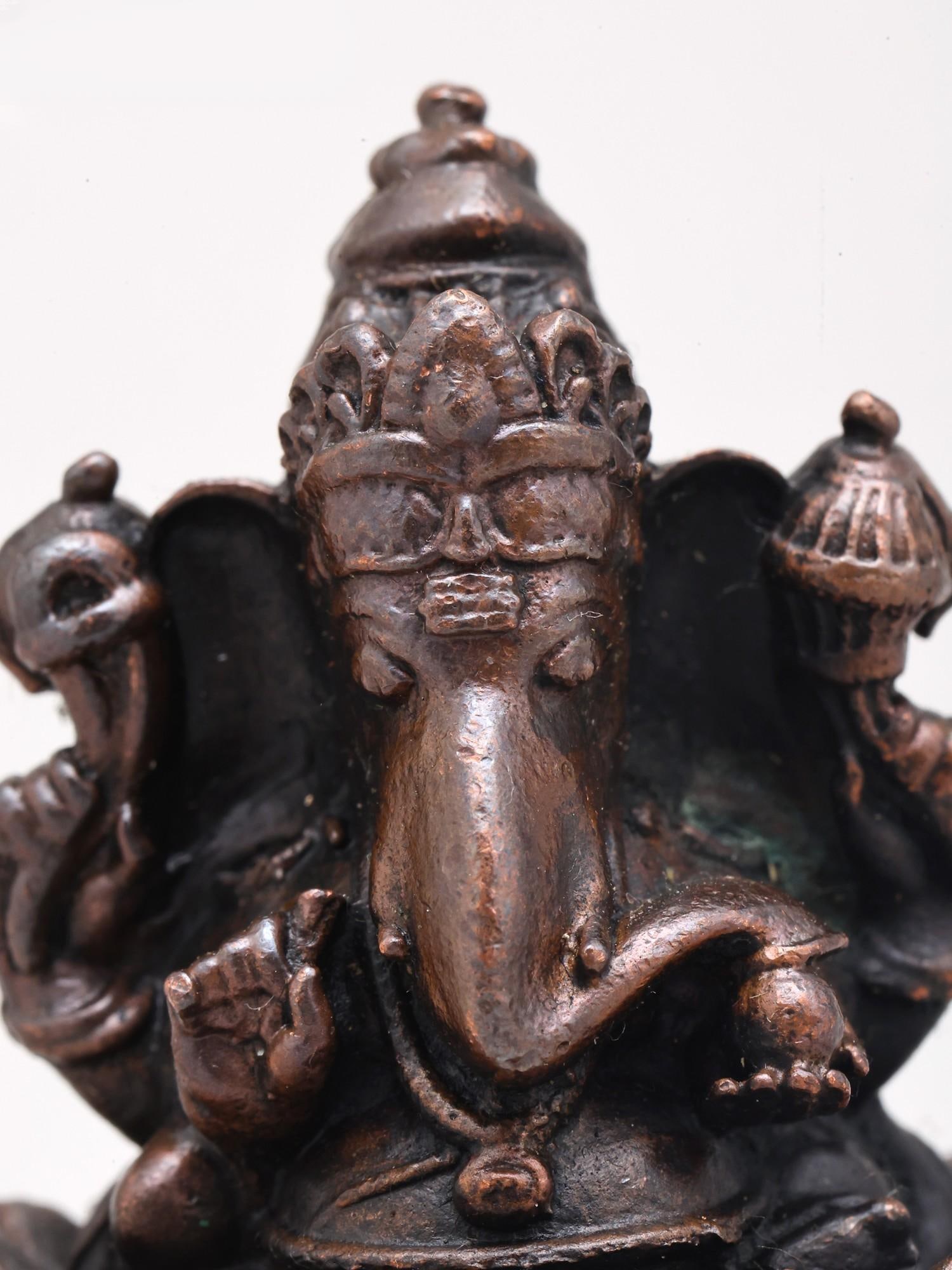 Small Idol of Lord Ganapati Seated in Lotus Flower | Copper Statue | Made in India - 2