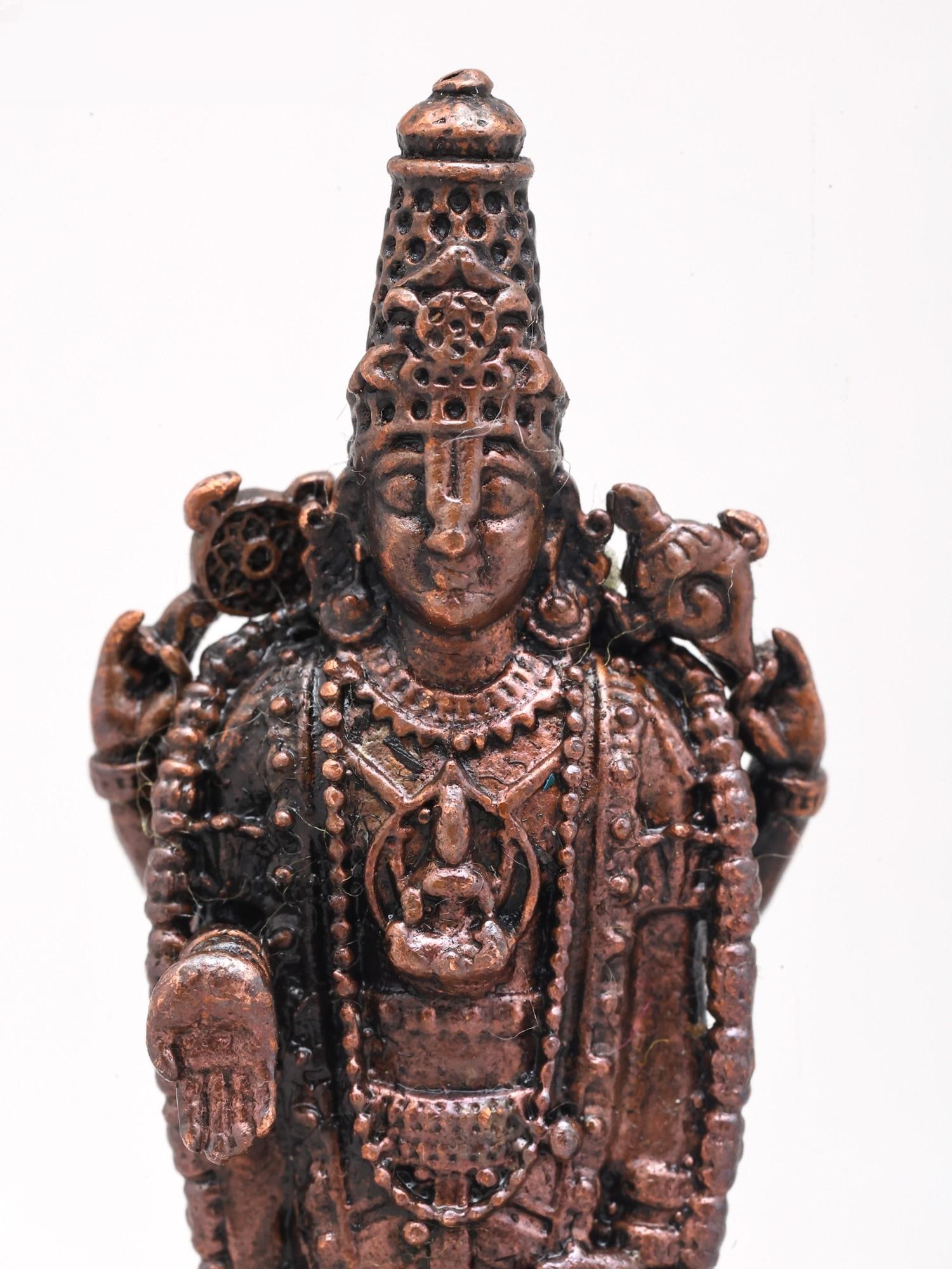 2" Small Lord Tirupati Balaji (Venkateshwara) - A Form of Lord Vishnu | Handmade | Copper Statue - 2