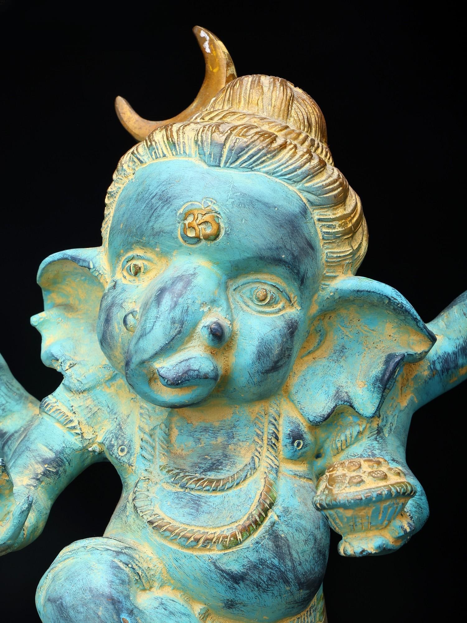 15" Blue Color Dancing Lord Ganesha | Brass Statue - 2