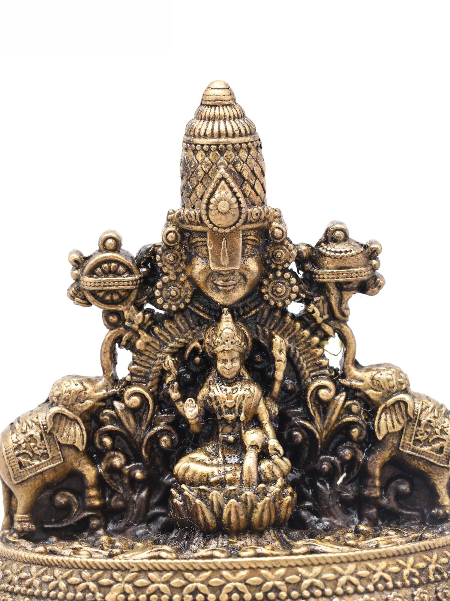 2" Small Tirupati Balaji and Goddess Gajalakshmi Bust with Vaishnava Symbols | Handmade | Copper - 2