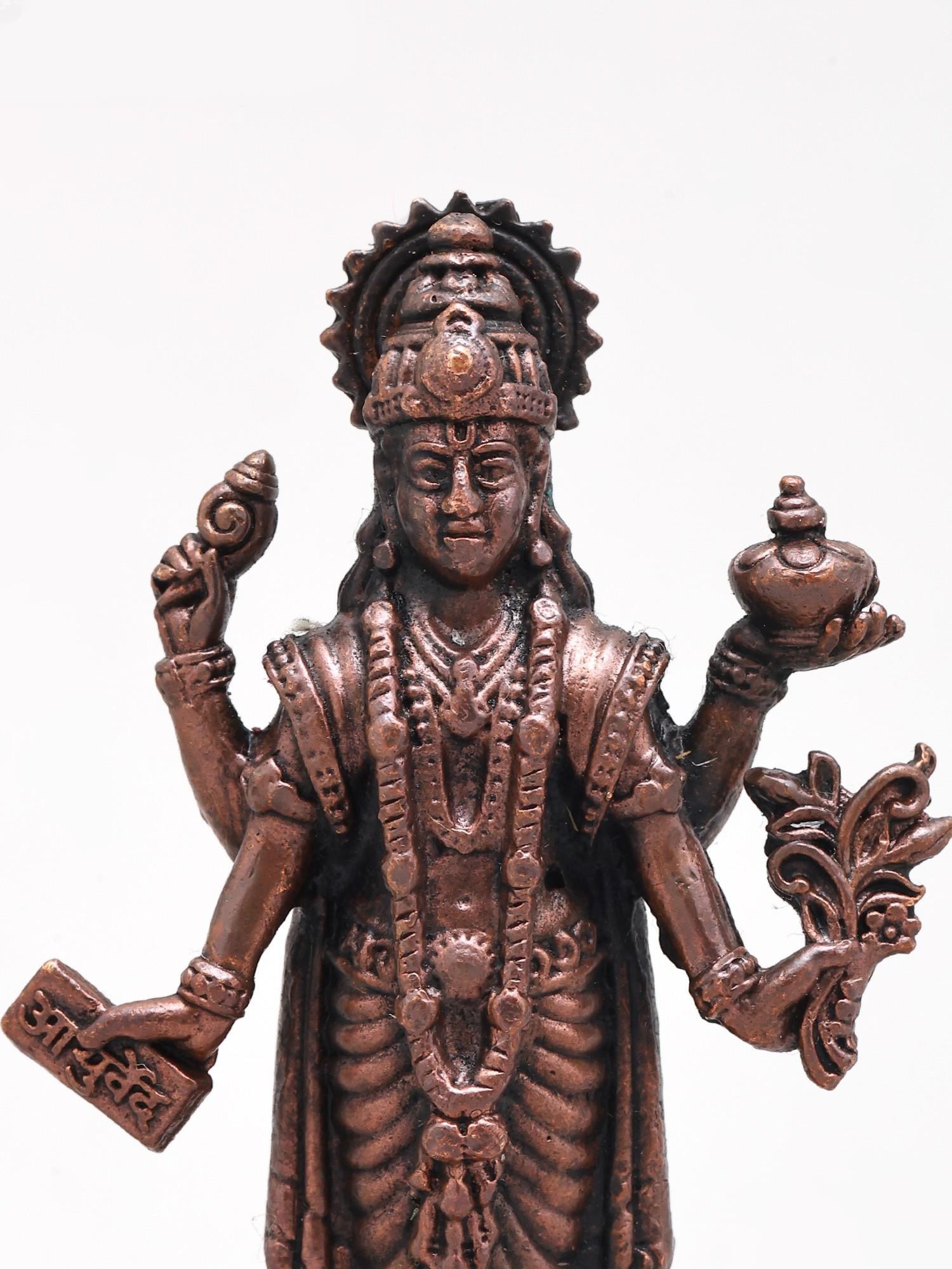3" Four Armed Lord Dhanvantari - God of Ayurveda and Medicine | Handmade | Copper Statue - 2