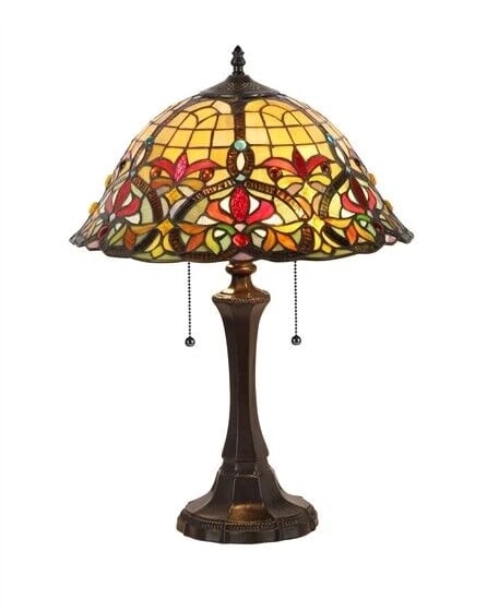 22" Stained Glass Table Lamp: 22" Tall x 16" wide Illuminate your space with the timeless beauty of our reproduction Traditional Mission-Style Table Lamp. This exquisite lamp features a hand-made stained glass shade. The technique