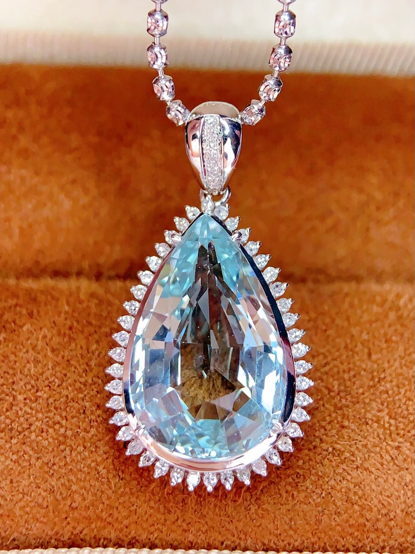 18K Gold Natural Aquamarine Pendant - 6