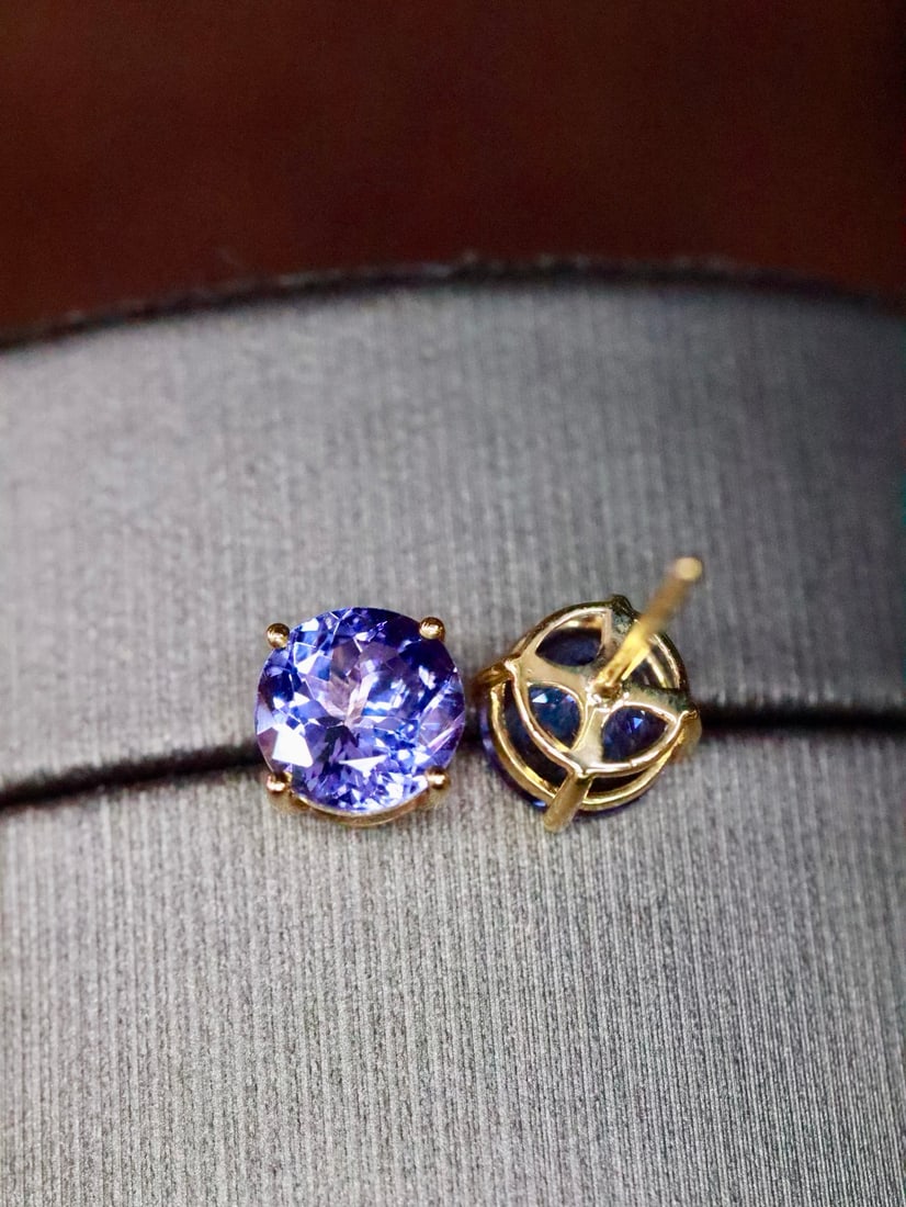 18K Gold Natural Tanzanite Earrings - 3