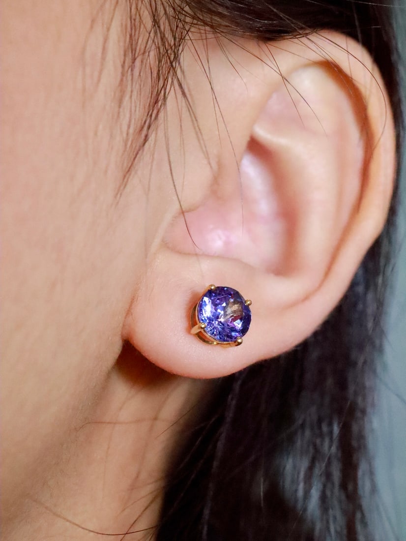 18K Gold Natural Tanzanite Earrings - 4