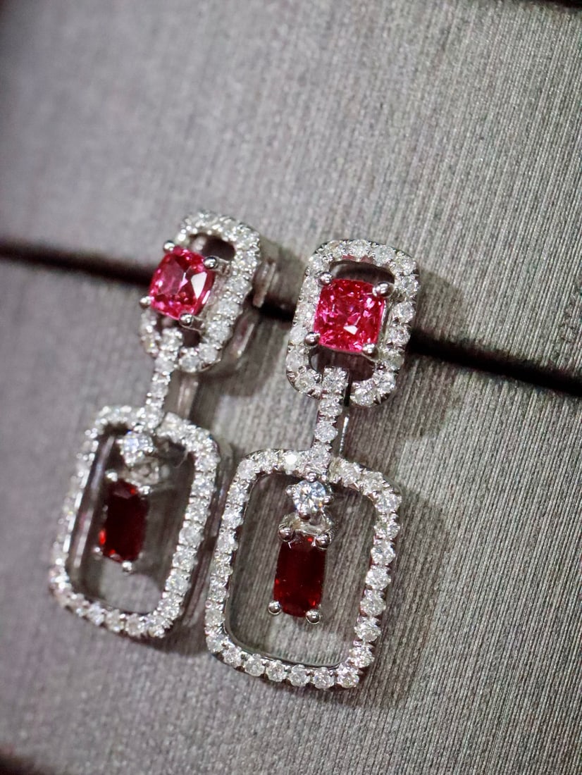 18K Gold Natural No-Heat Ruby Earrings - 3