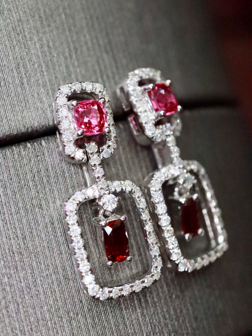 18K Gold Natural No-Heat Ruby Earrings - 4